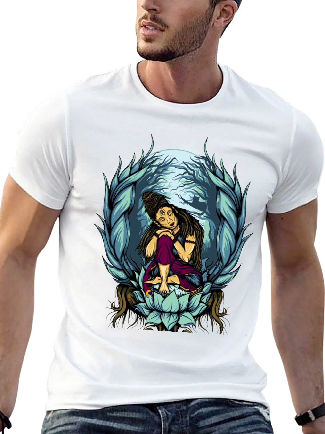 Shiva Lotus Graphic Tee - Meditative Design