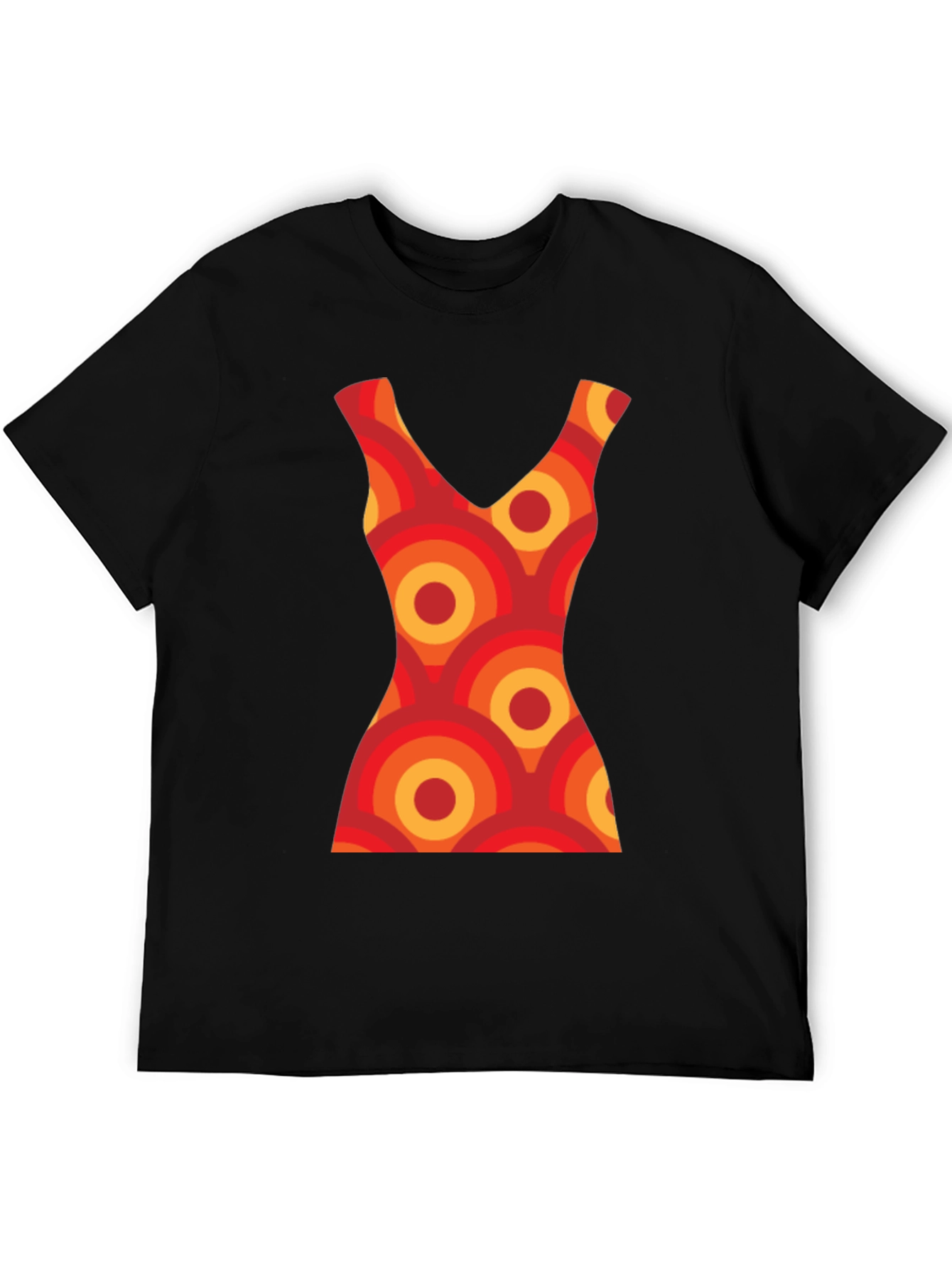 Retro Dress Pattern Graphic Tee - Black Cotton T-Shirt
