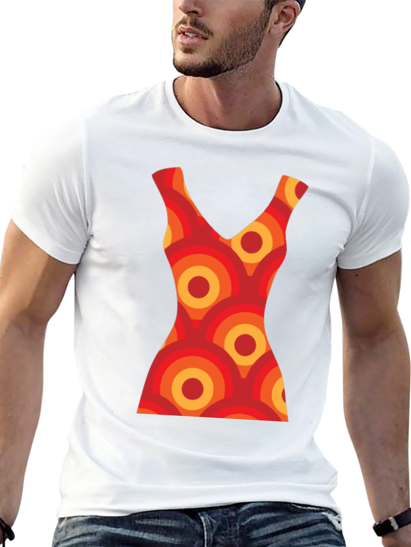 Retro Dress Pattern Graphic Tee - Black Cotton T-Shirt