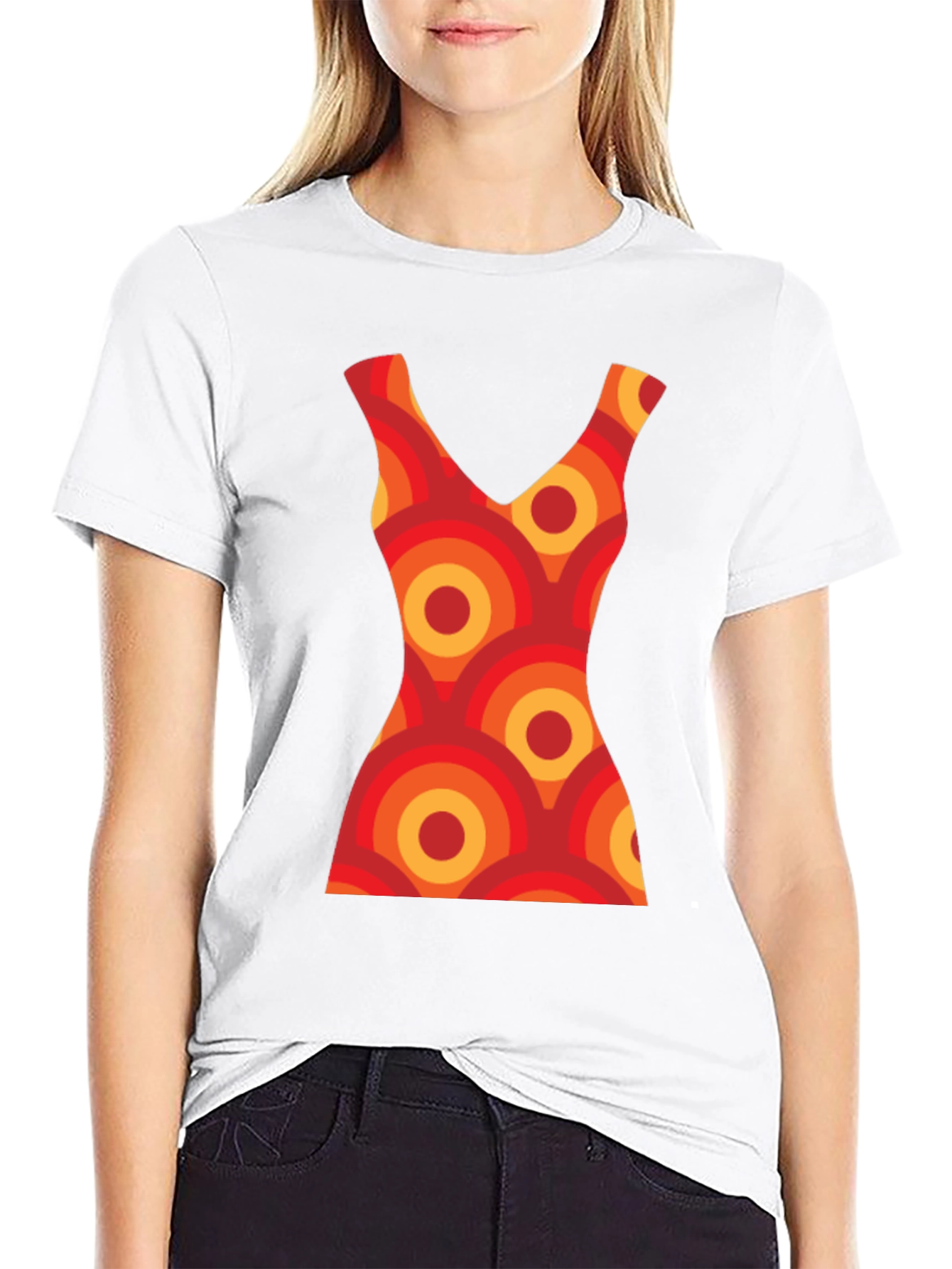 Retro Dress Pattern Graphic Tee - Black Cotton T-Shirt