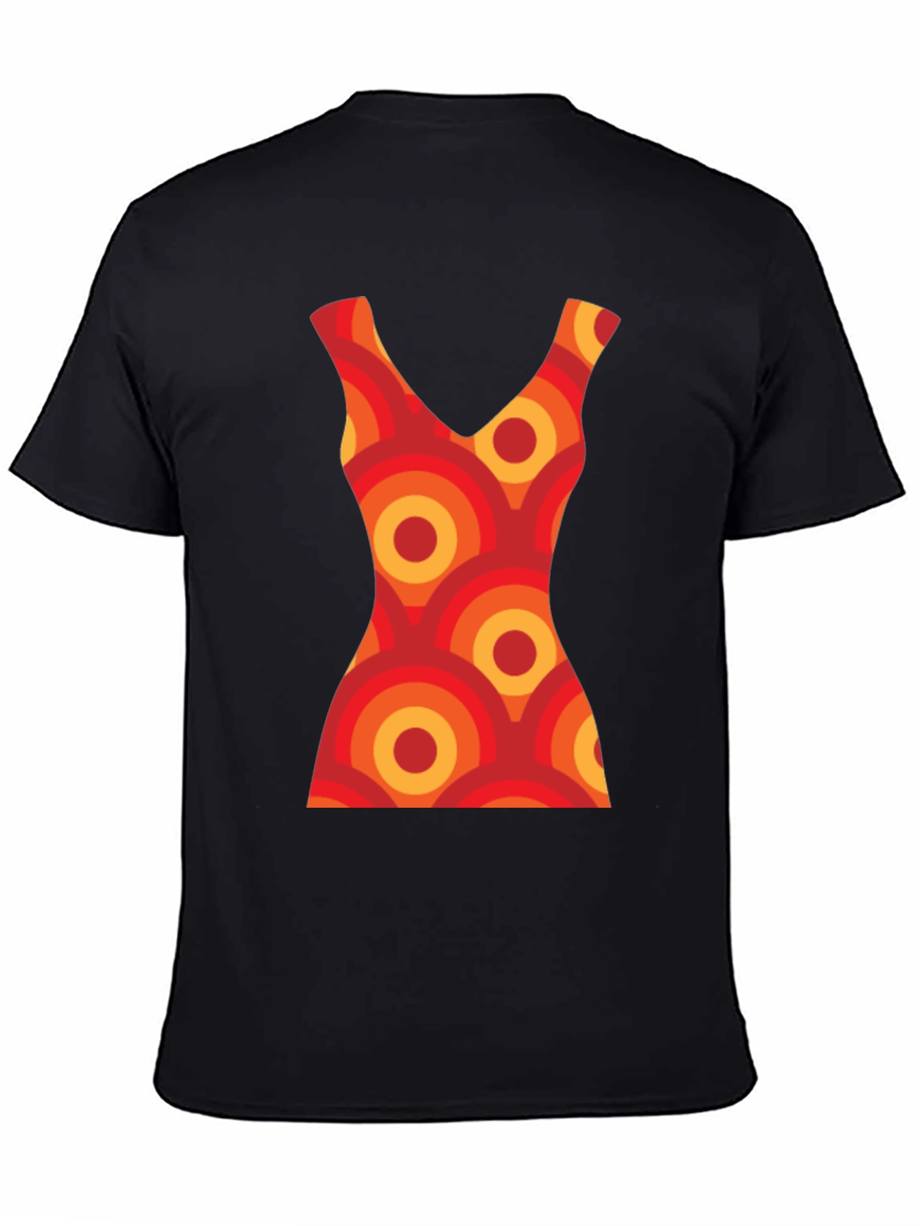 Retro Dress Pattern Graphic Tee - Black Cotton T-Shirt