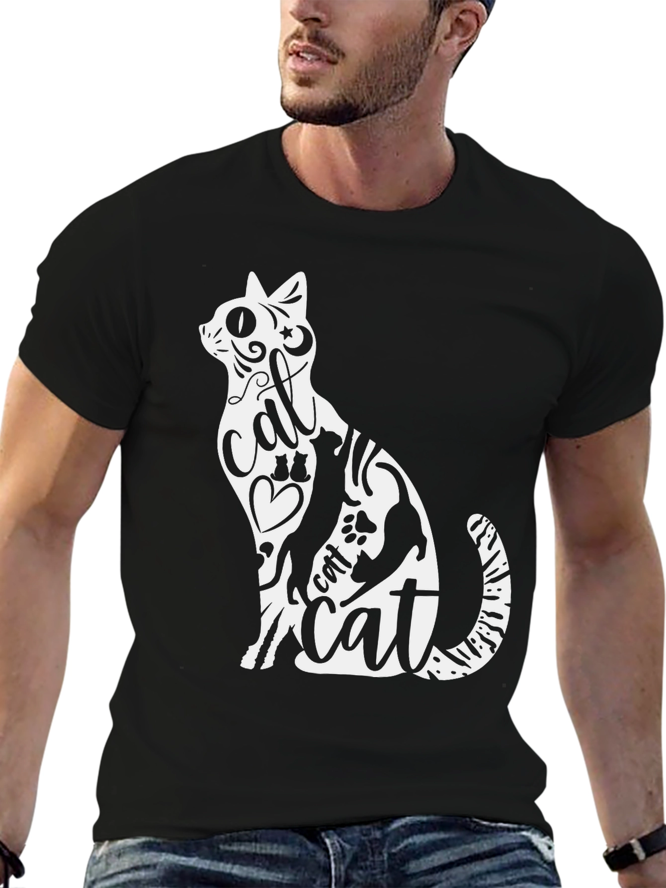 Cat Lover Graphic Tee - Black Cotton T-Shirt