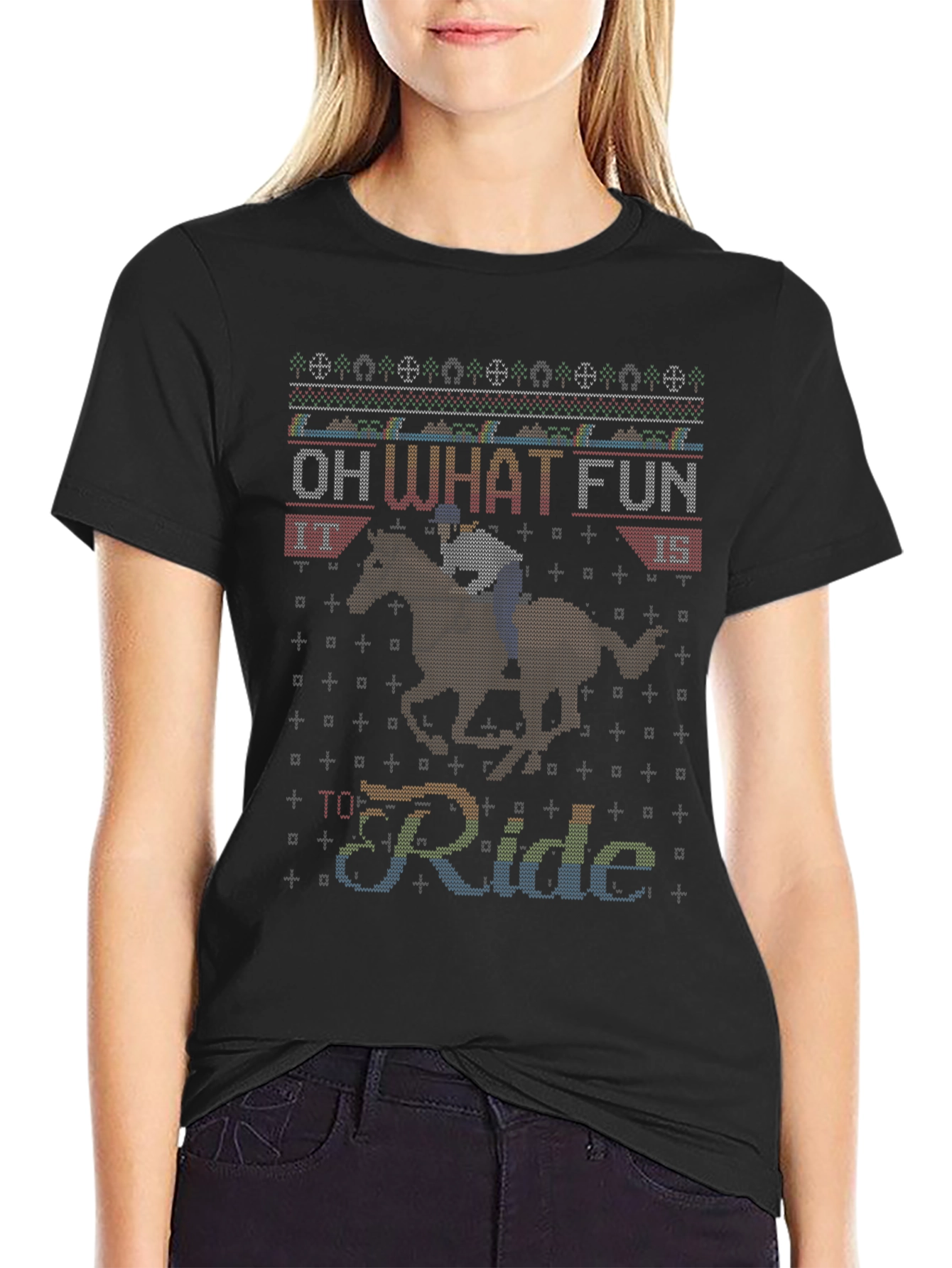 Funny Horse Riding Ugly Christmas Sweater T-Shirt