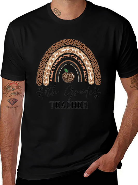 4th Grade Teacher Leopard Rainbow T-Shirt