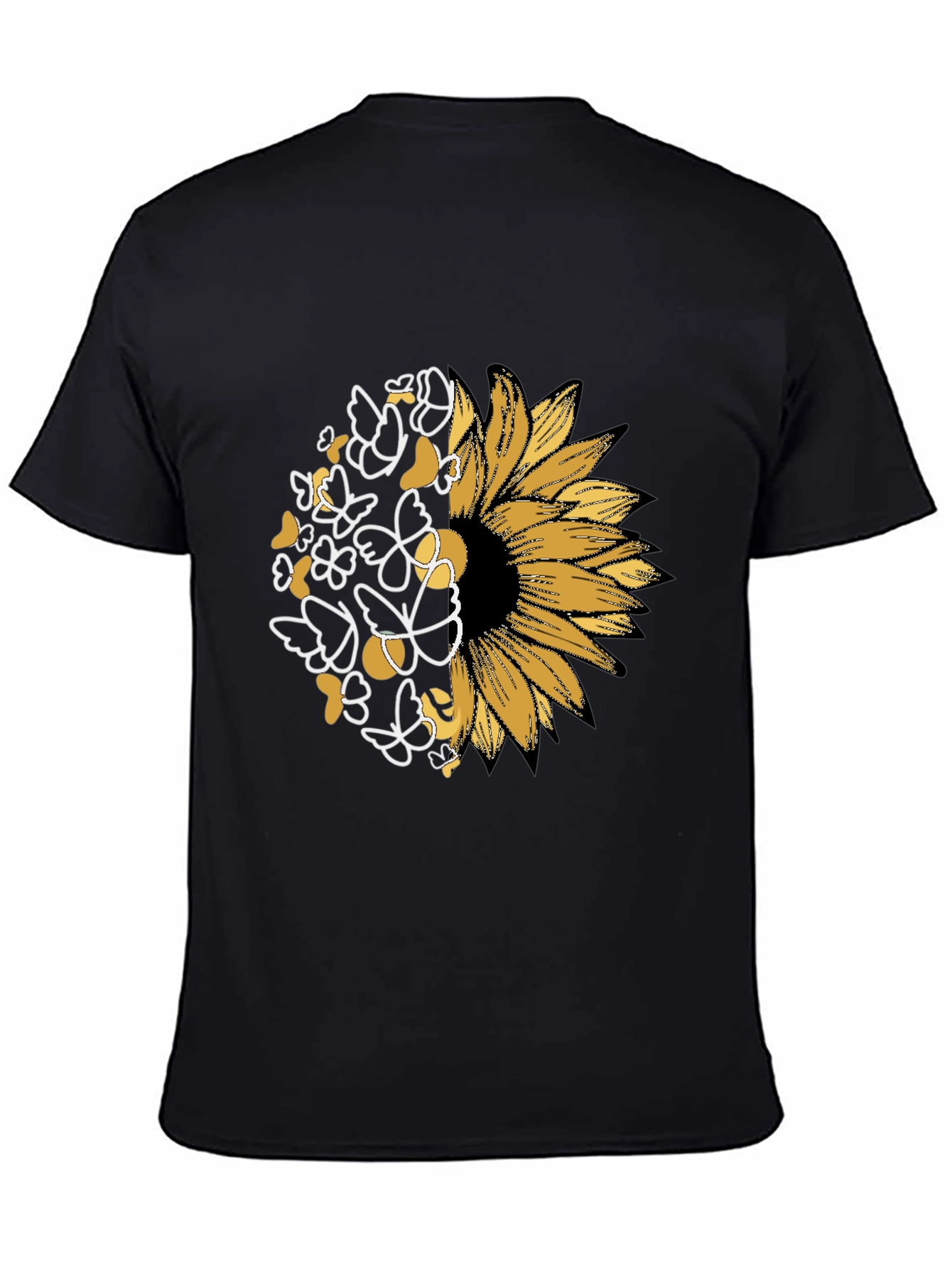 Sunflower Butterfly Graphic Black T-Shirt