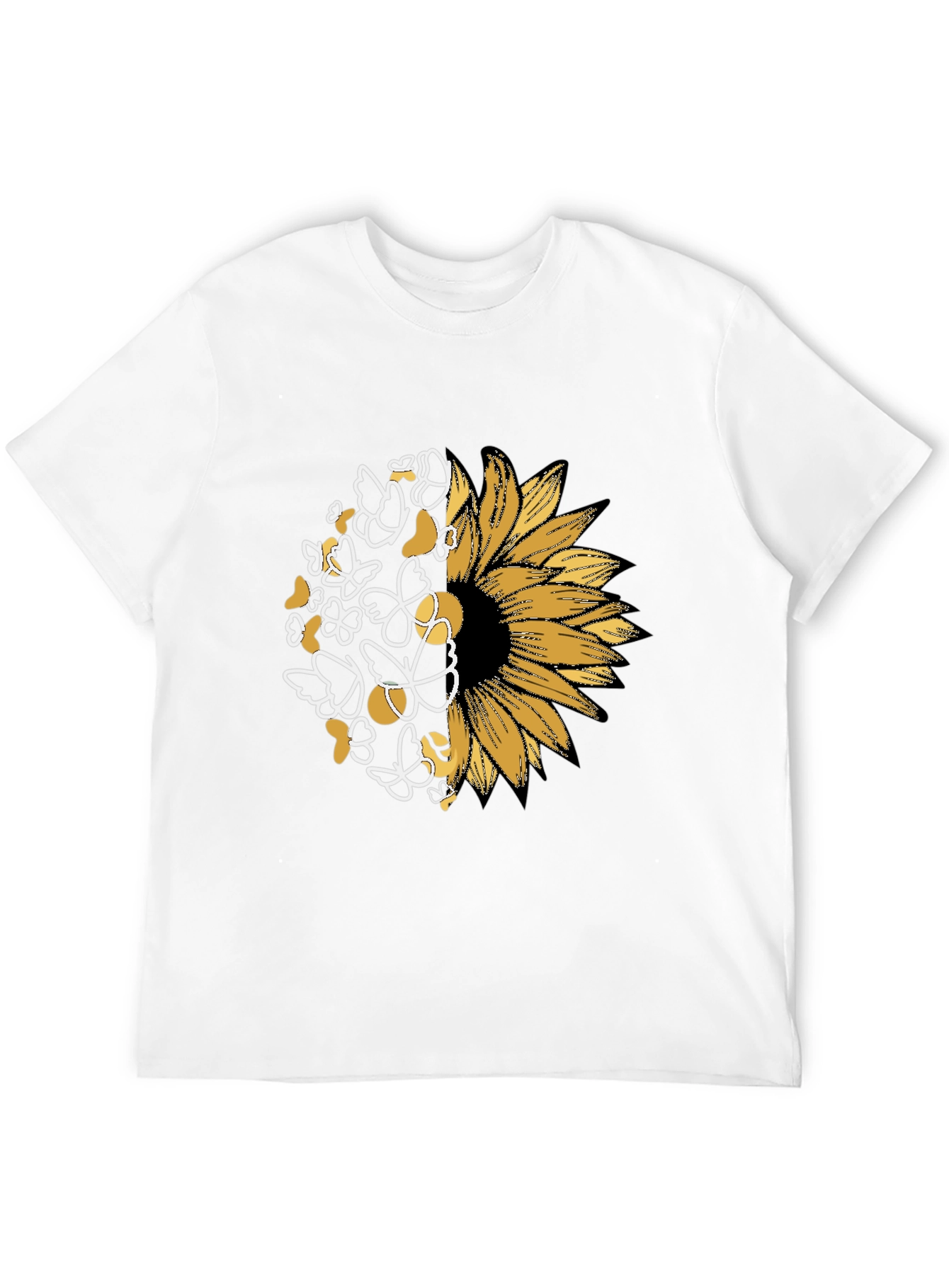 Sunflower Butterfly Graphic Black T-Shirt