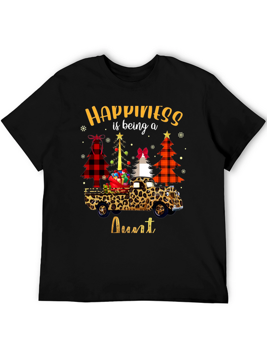 Happiness is Being an Aunt Christmas Leopard Print Truck T-Shirt