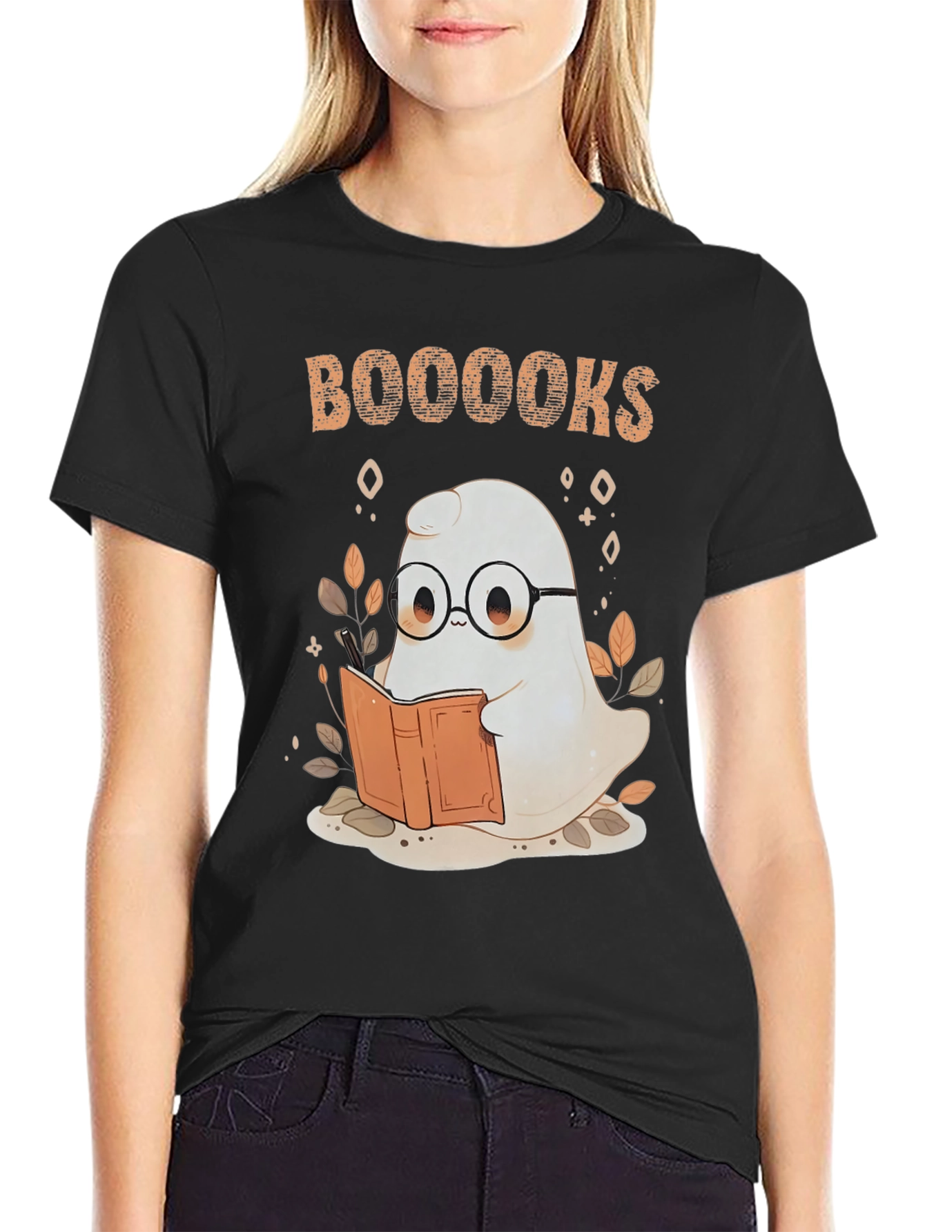 Booooks Ghost Reading T-Shirt - Halloween Book Lover Tee