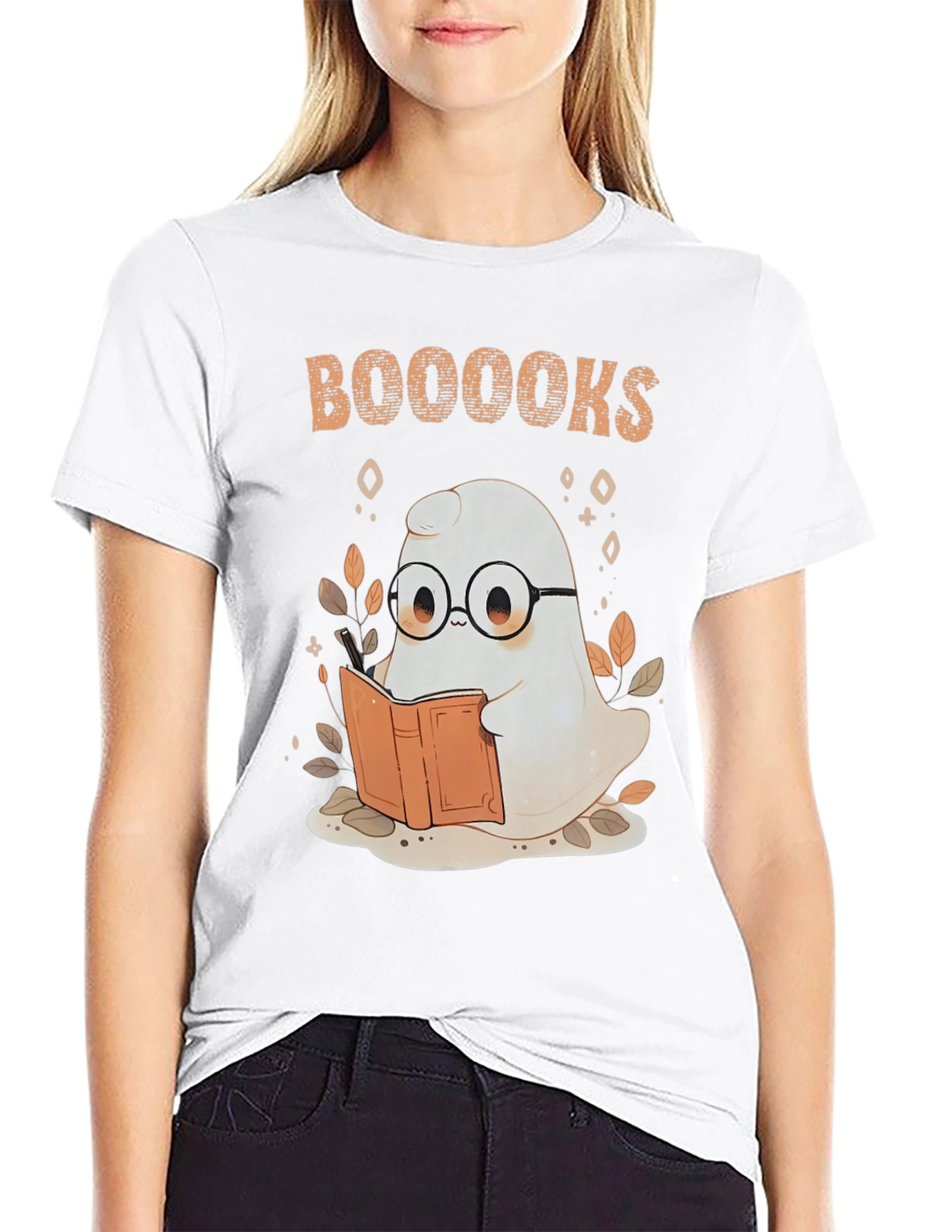 Booooks Ghost Reading T-Shirt - Halloween Book Lover Tee