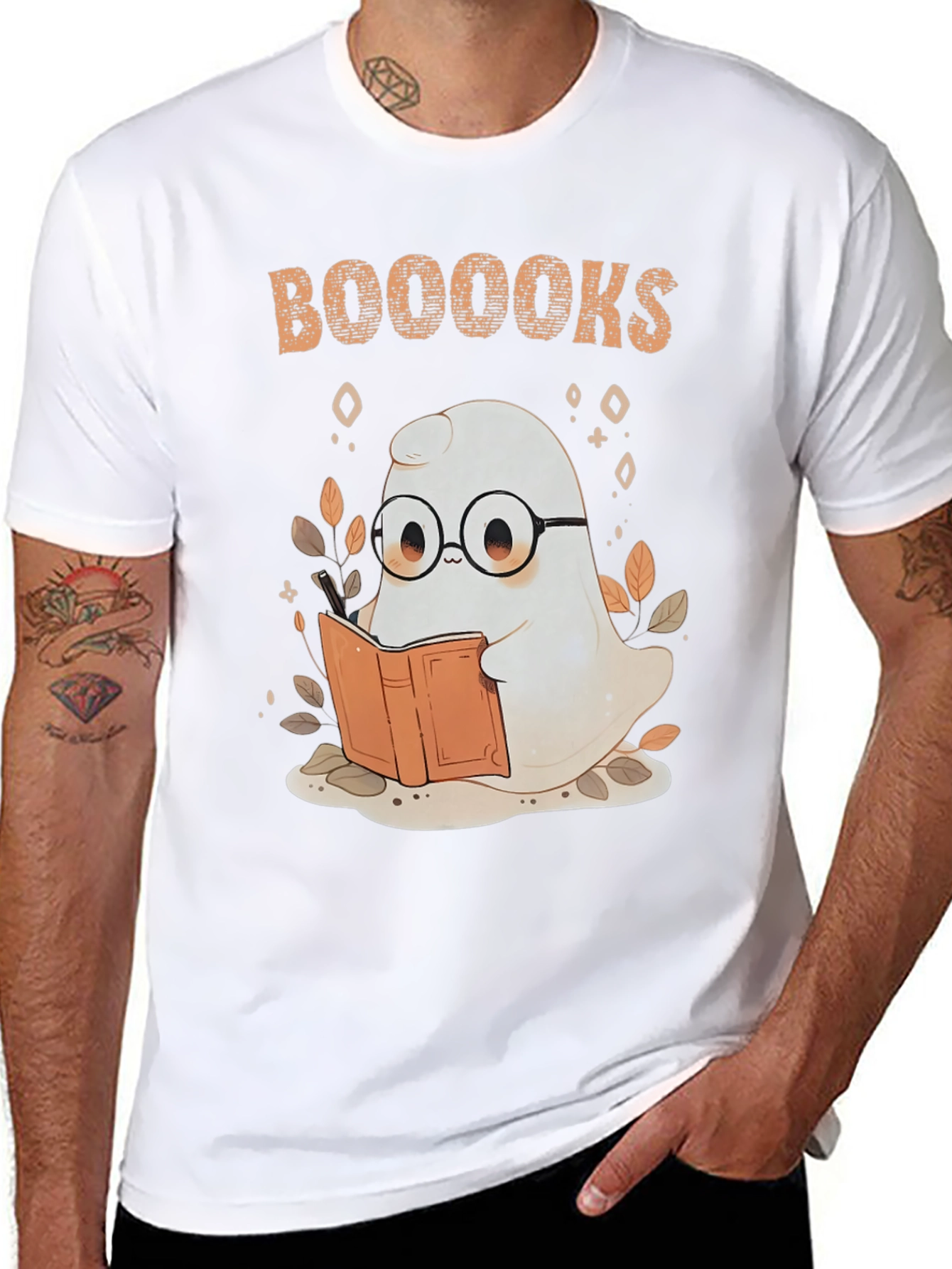 Booooks Ghost Reading T-Shirt - Halloween Book Lover Tee
