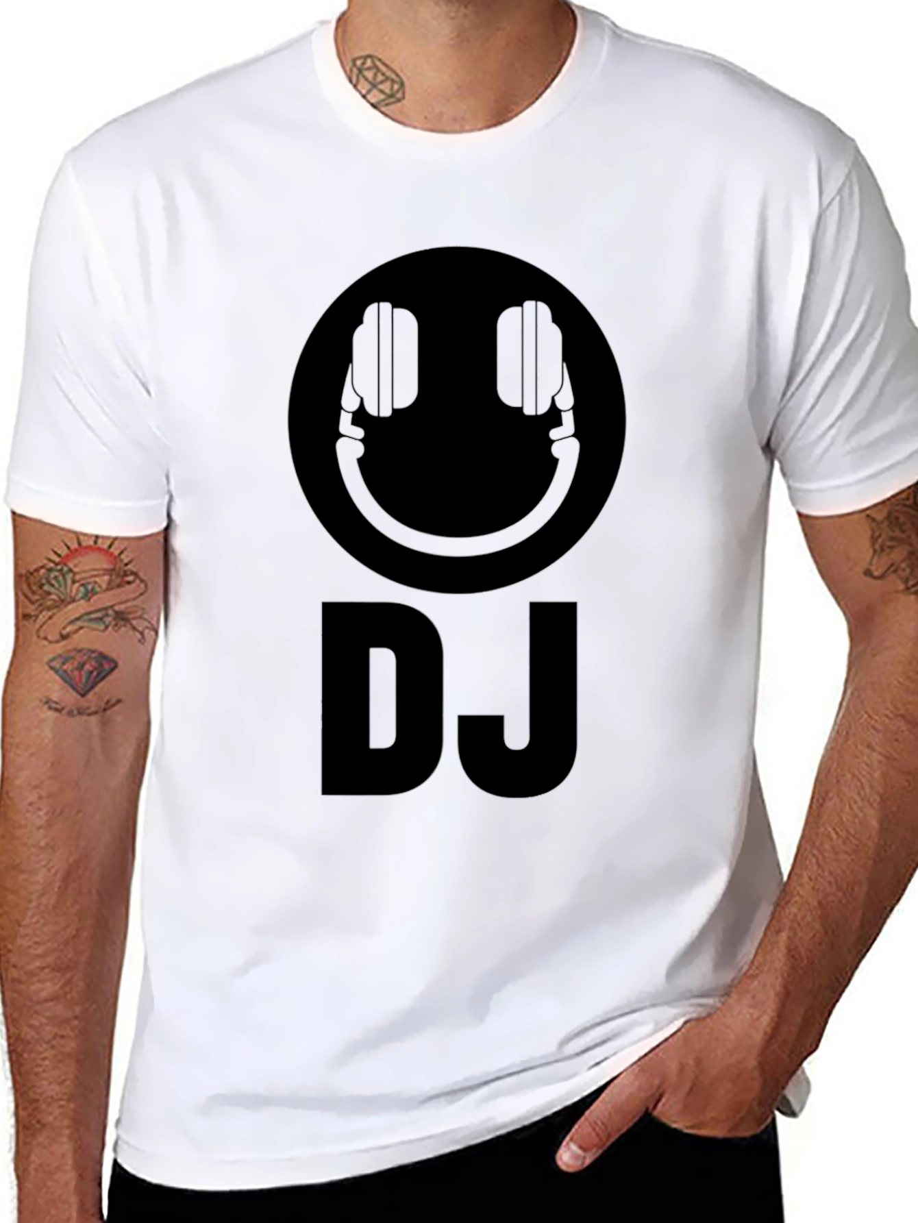DJ Smiley Face Graphic Tee - Black Cotton T-Shirt