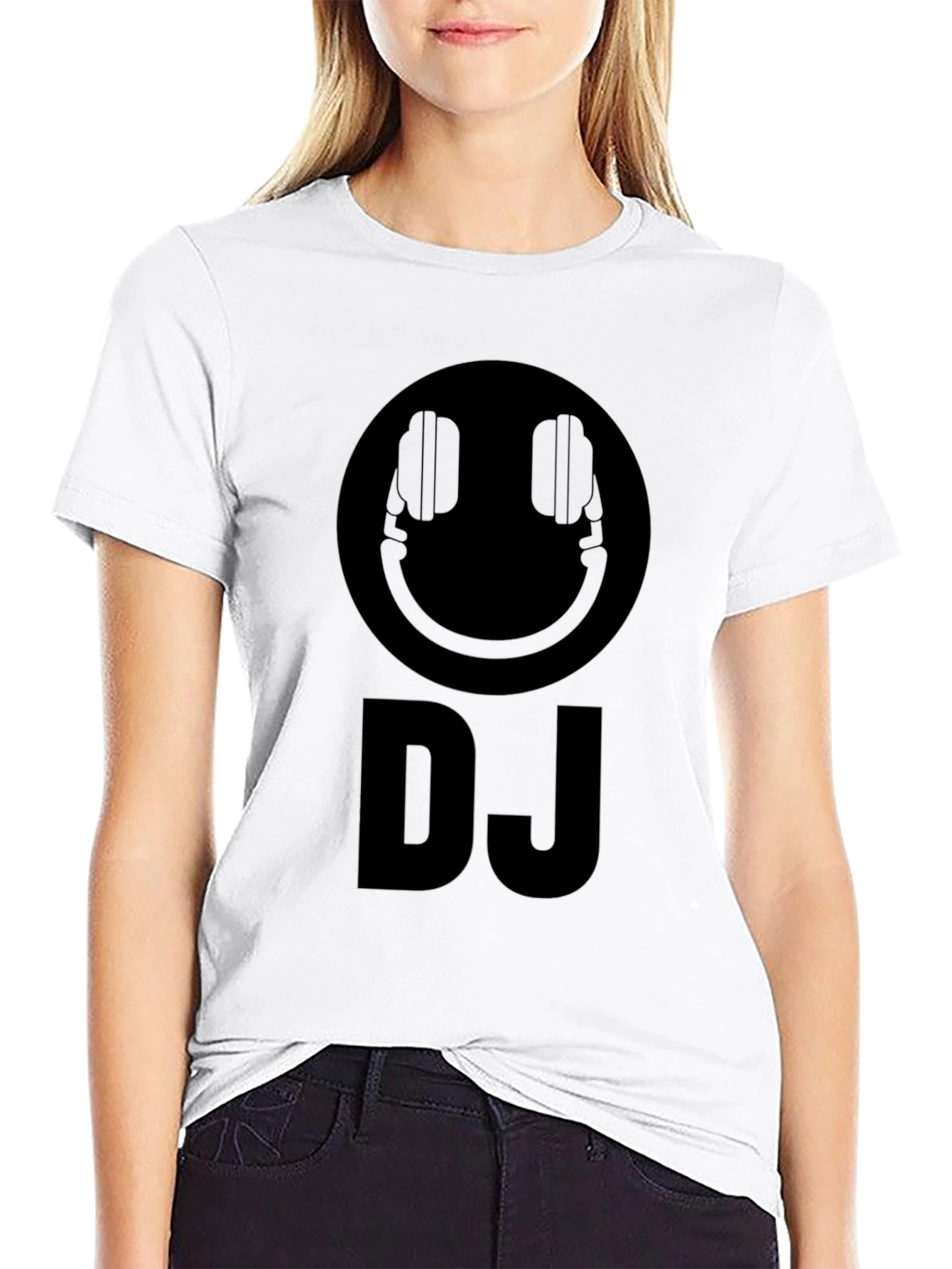 DJ Smiley Face Graphic Tee - Black Cotton T-Shirt