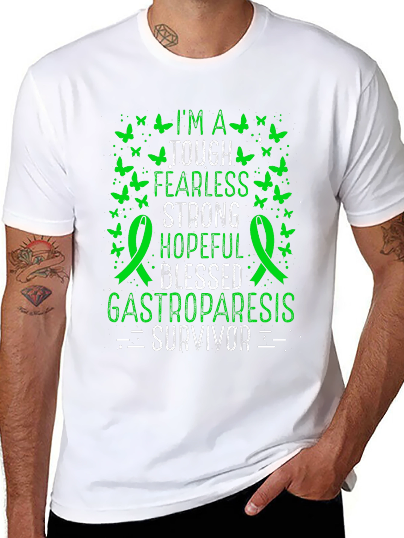 Gastroparesis Survivor T-Shirt - Green Butterfly Design