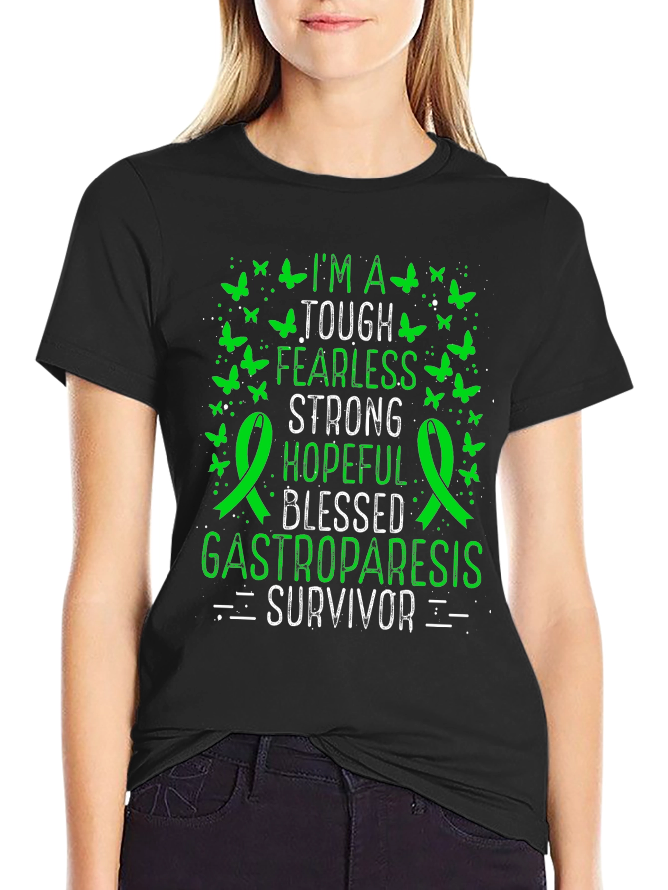 Gastroparesis Survivor T-Shirt - Green Butterfly Design