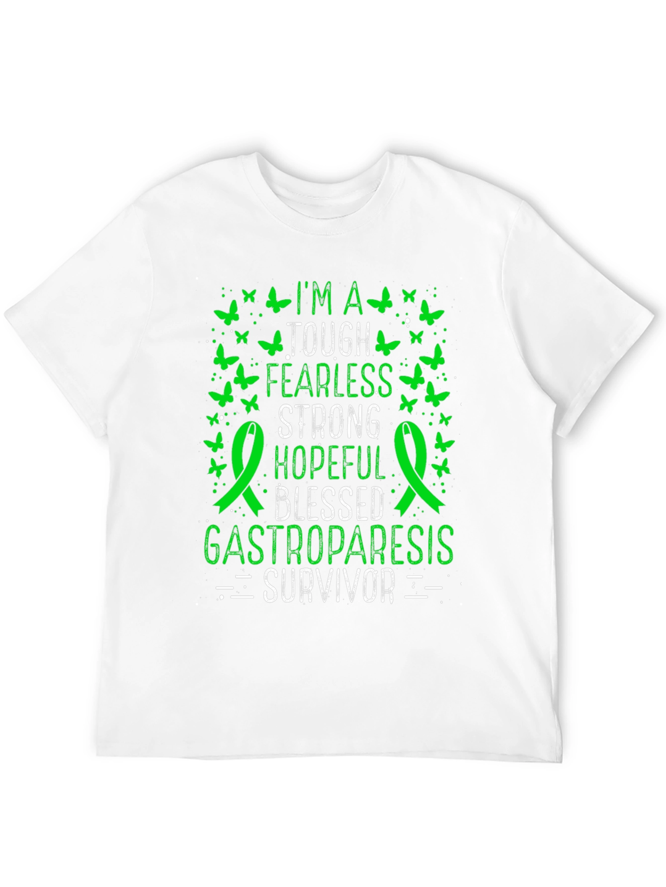 Gastroparesis Survivor T-Shirt - Green Butterfly Design