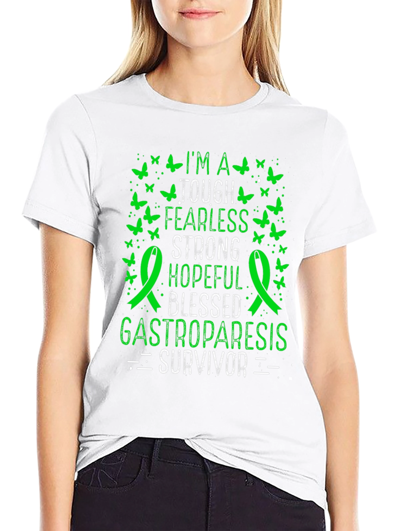 Gastroparesis Survivor T-Shirt - Green Butterfly Design
