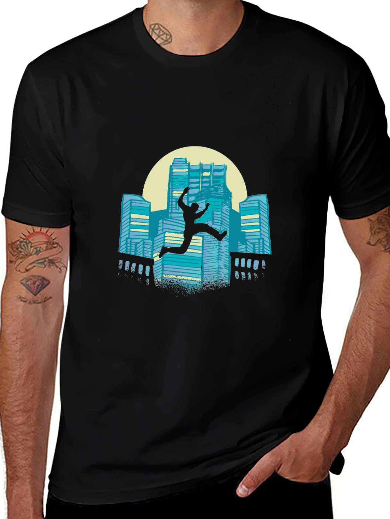 Urban Leap Graphic Tee - Black Cotton T-Shirt