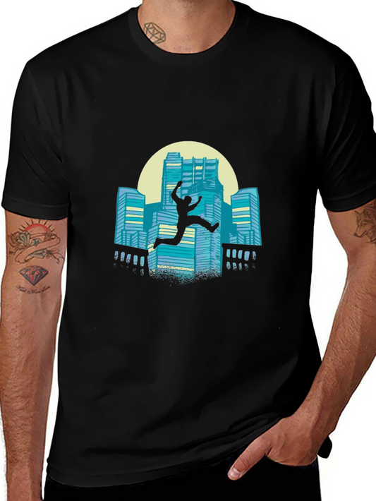 Urban Leap Graphic Tee - Black Cotton T-Shirt