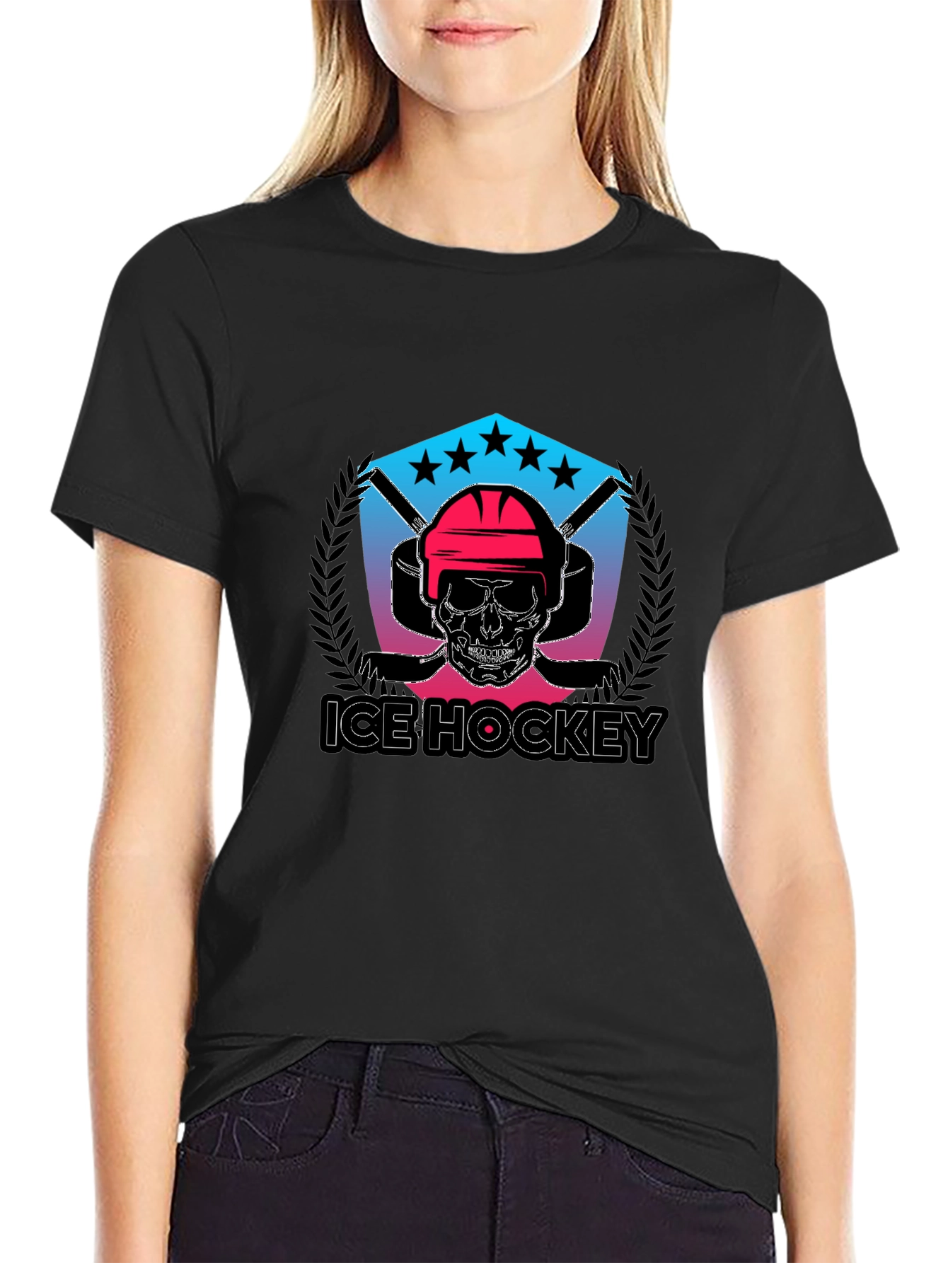 Ice Hockey Skull Graphic Tee