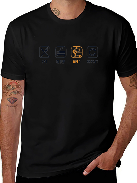Eat Sleep Weld Repeat Black T-Shirt