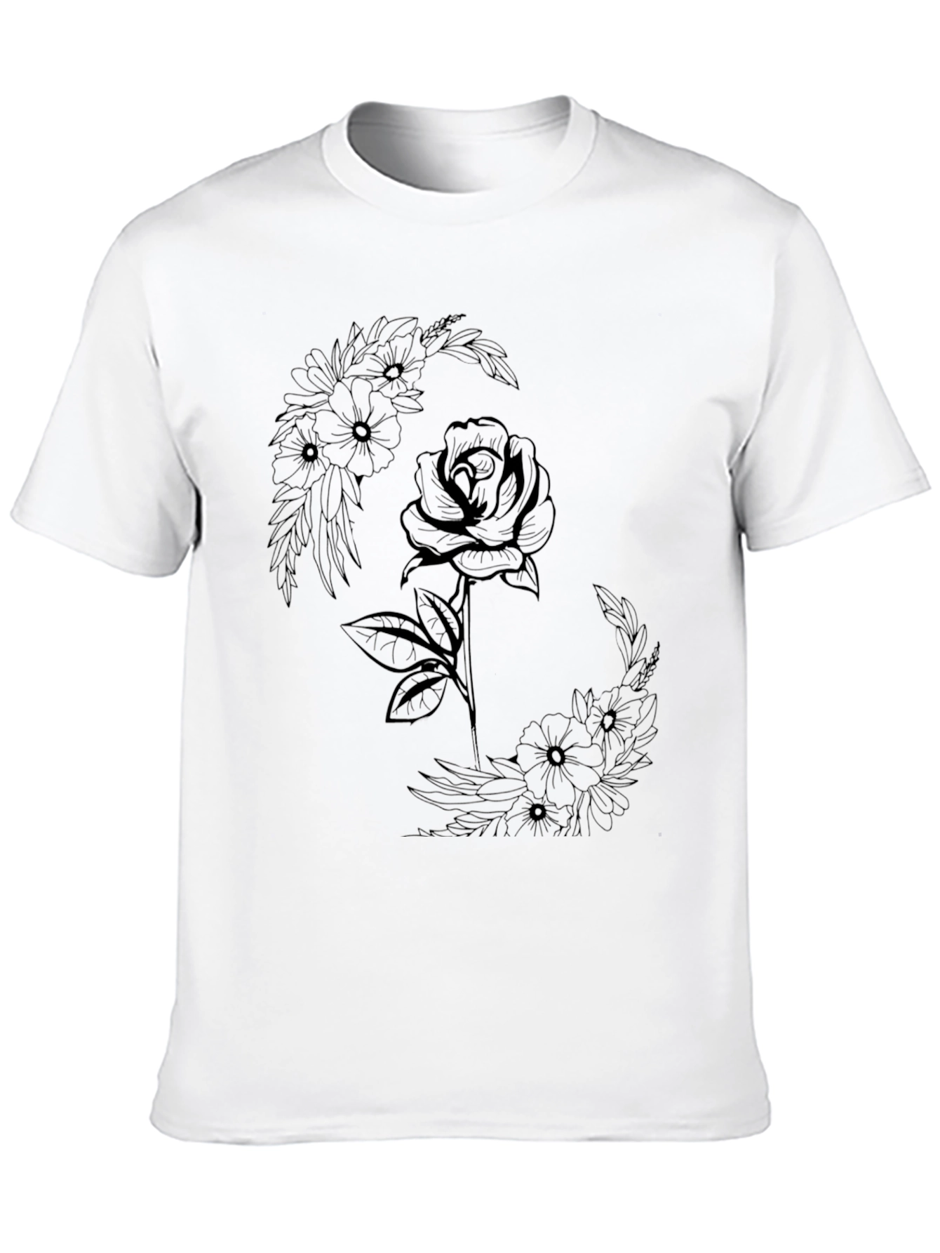 Floral Rose Graphic Tee - Modern Black T-Shirt