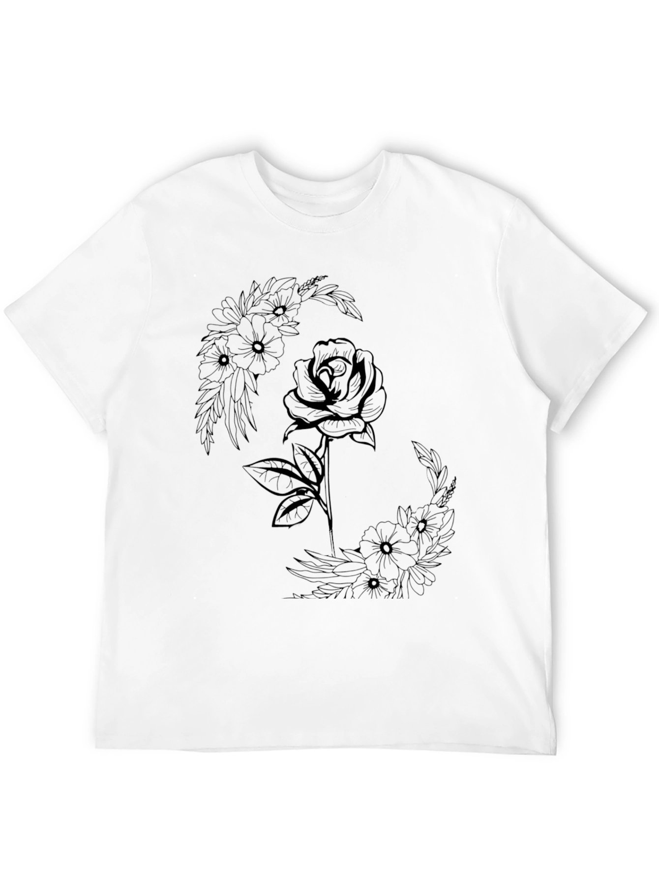 Floral Rose Graphic Tee - Modern Black T-Shirt