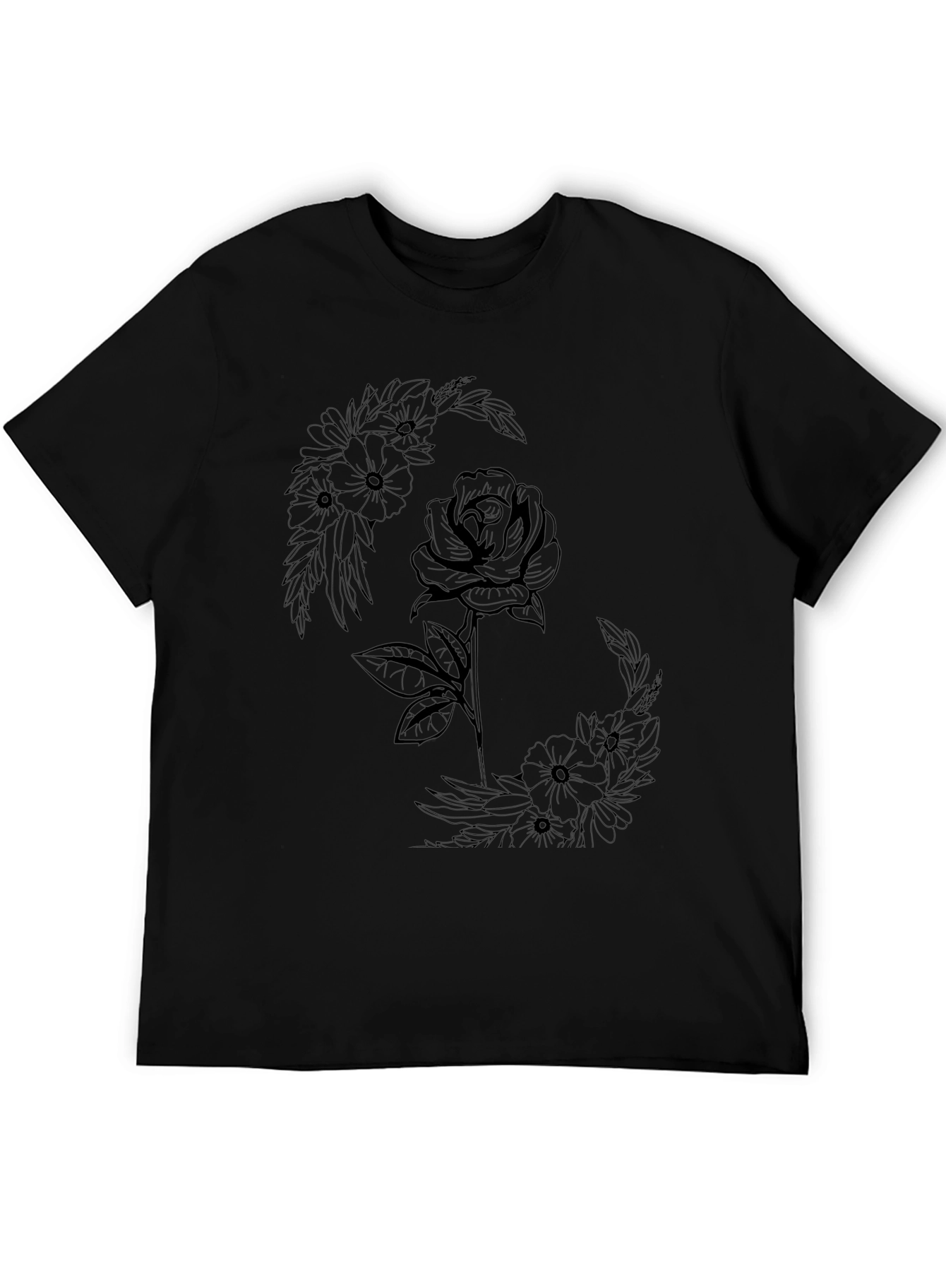 Floral Rose Graphic Tee - Modern Black T-Shirt