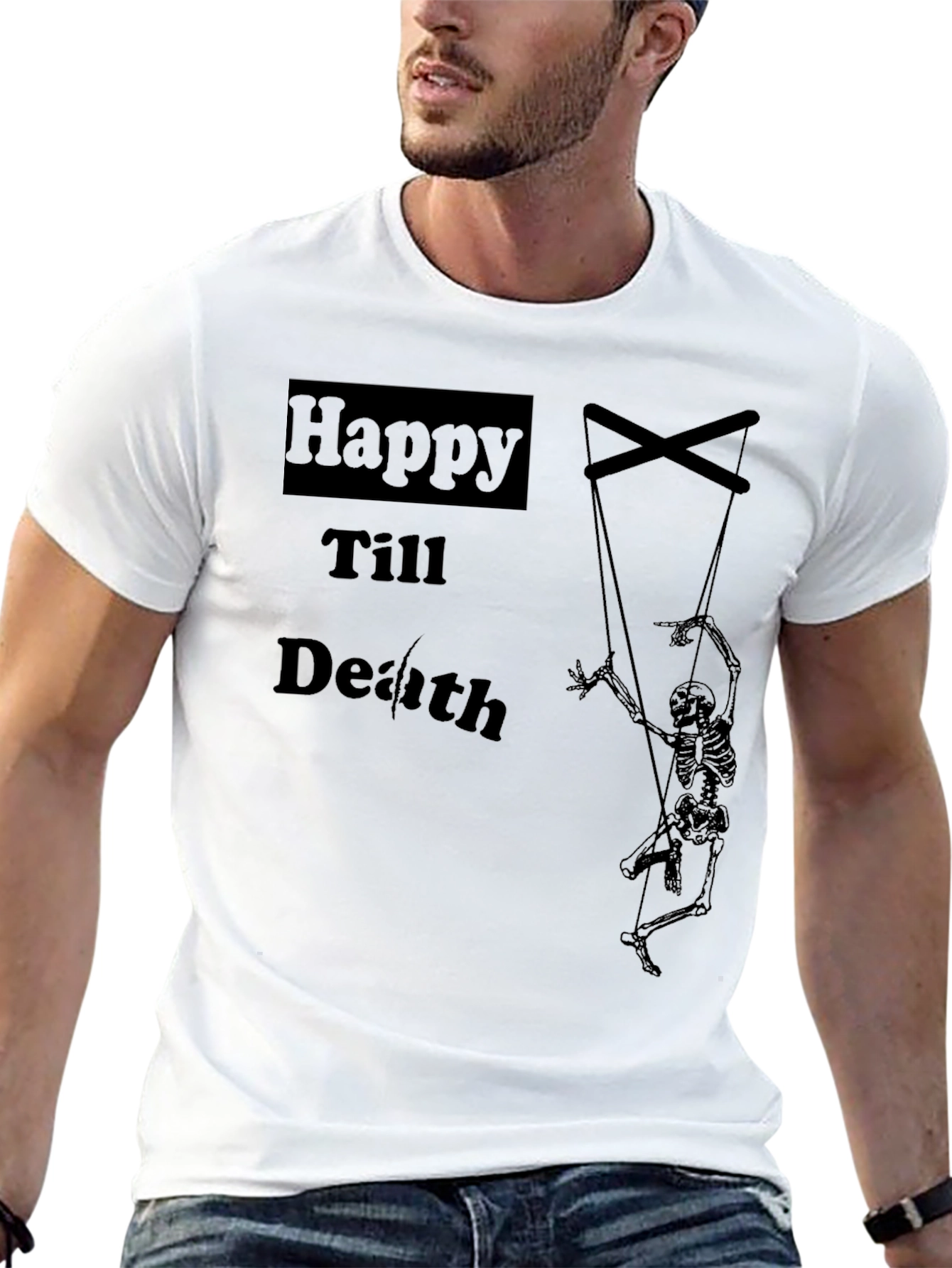 Happy Till Death Skeleton Puppet Graphic Tee
