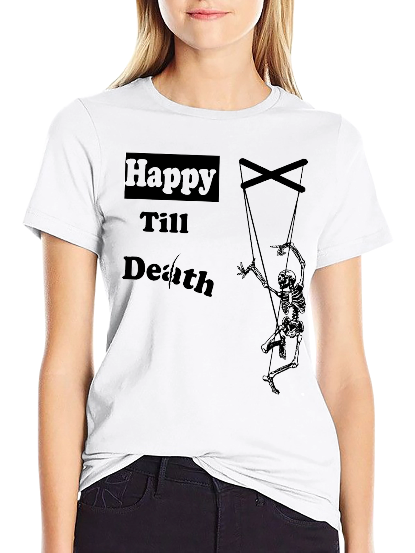 Happy Till Death Skeleton Puppet Graphic Tee
