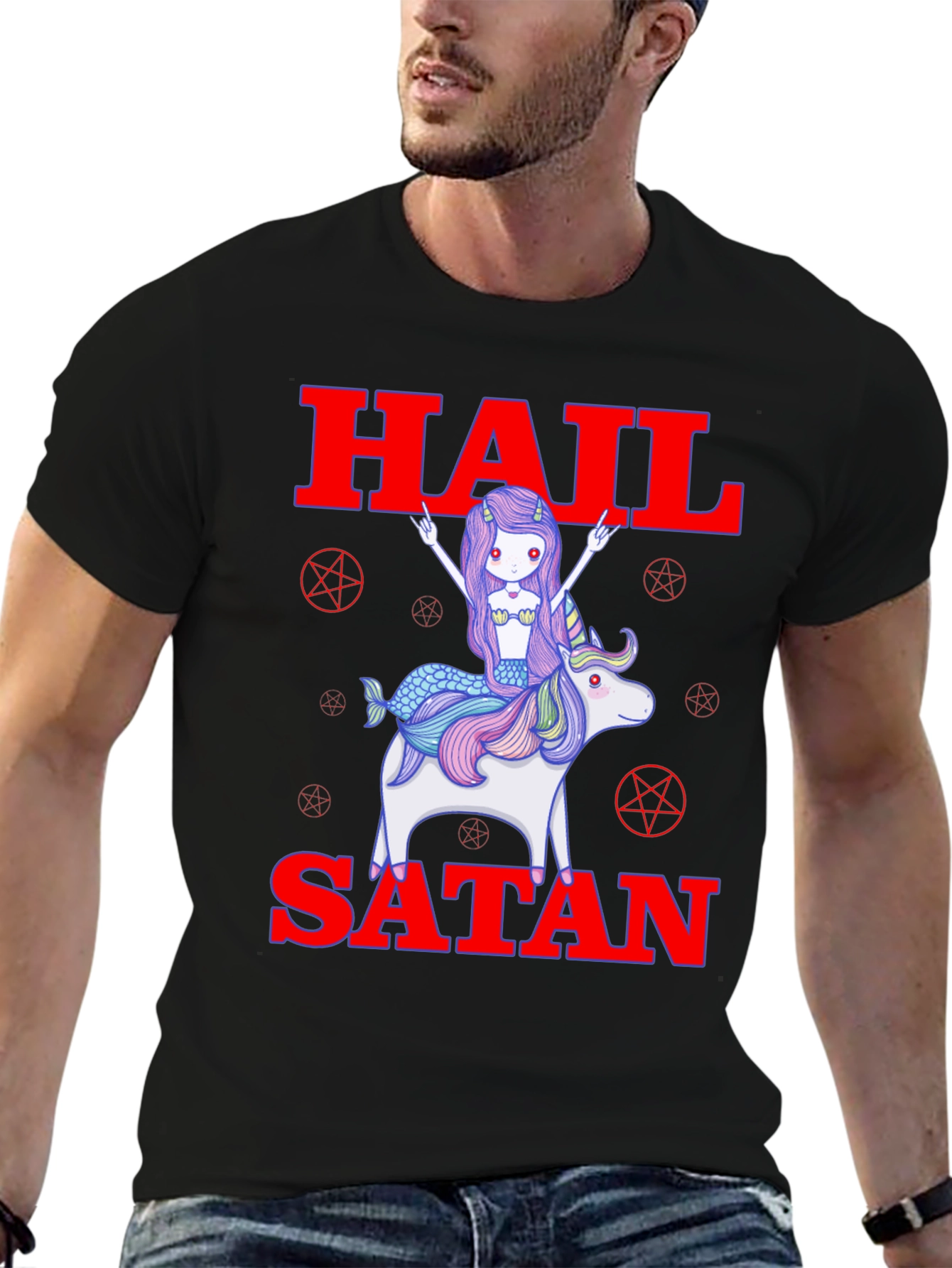 Hail Satan Mermaid Unicorn Graphic Tee