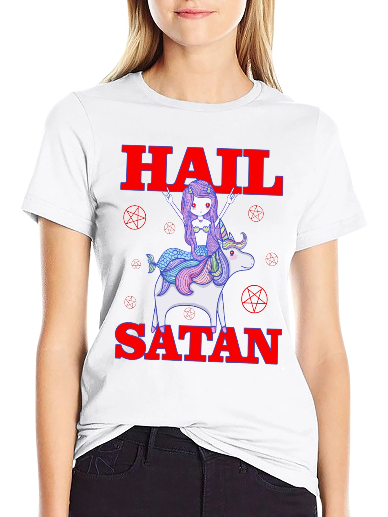 Hail Satan Mermaid Unicorn Graphic Tee