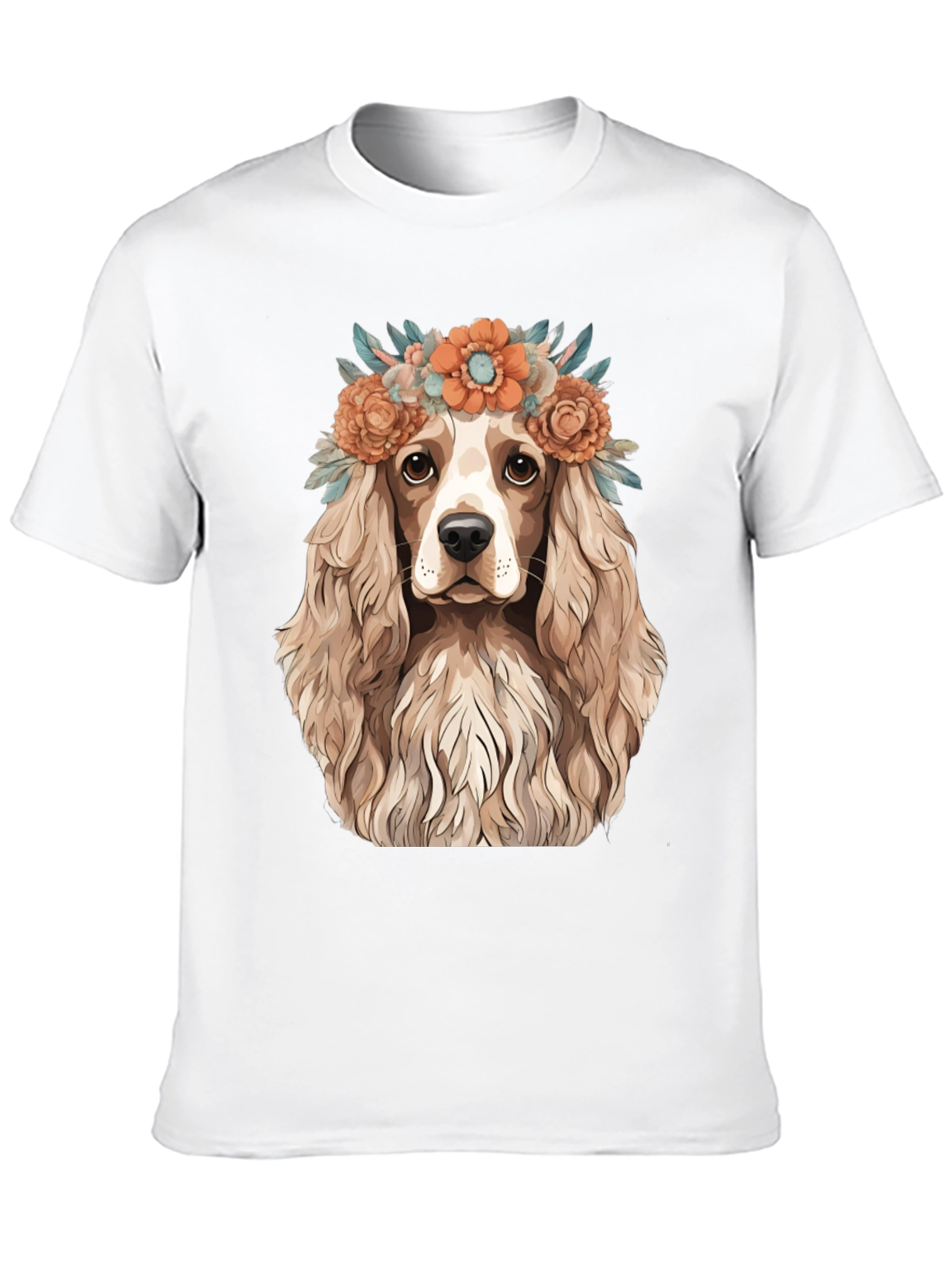Dog with Flower Crown Black T-Shirt