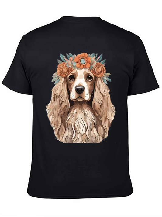 Dog with Flower Crown Black T-Shirt