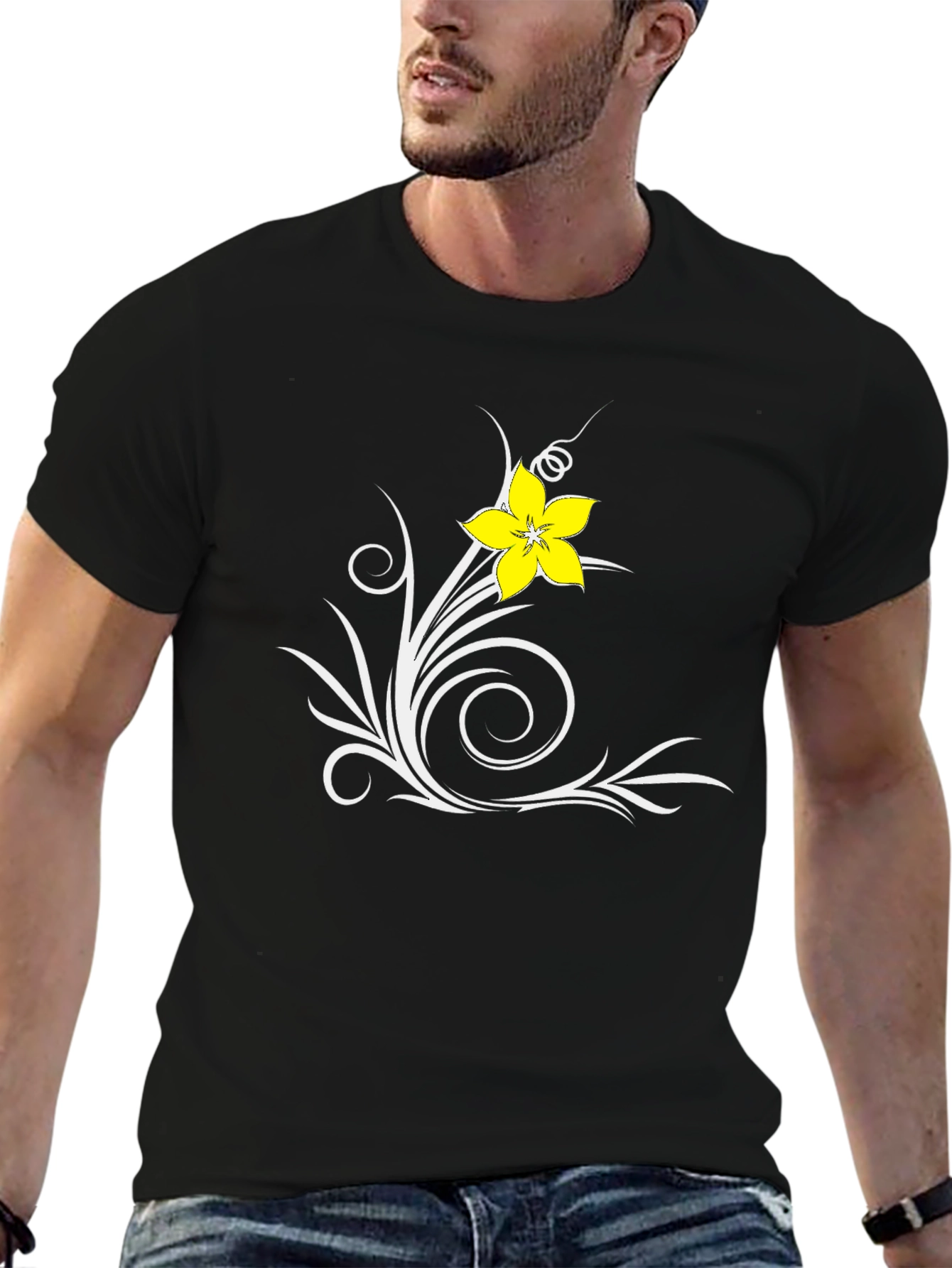 Floral Swirl Black T-Shirt