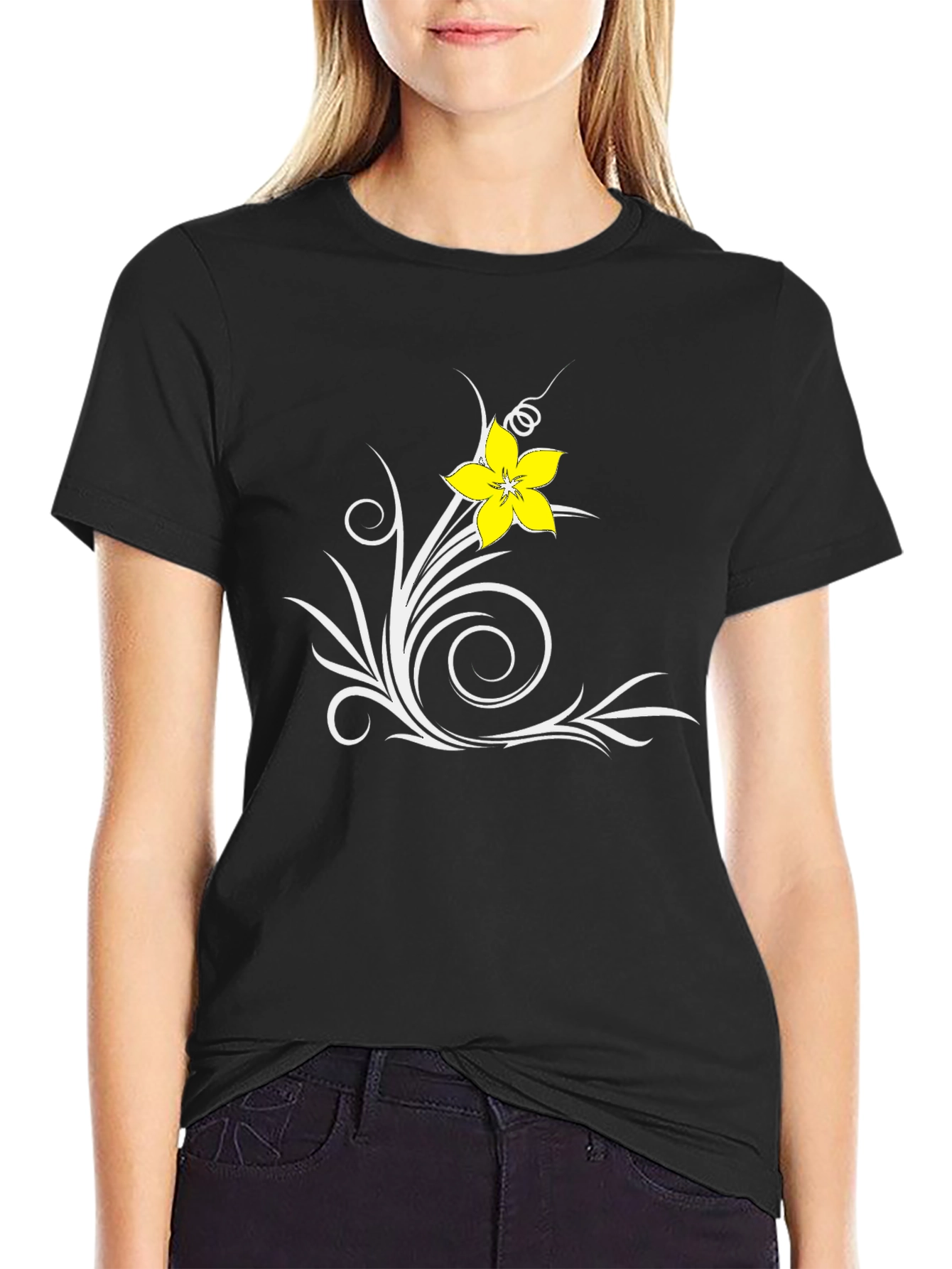 Floral Swirl Black T-Shirt
