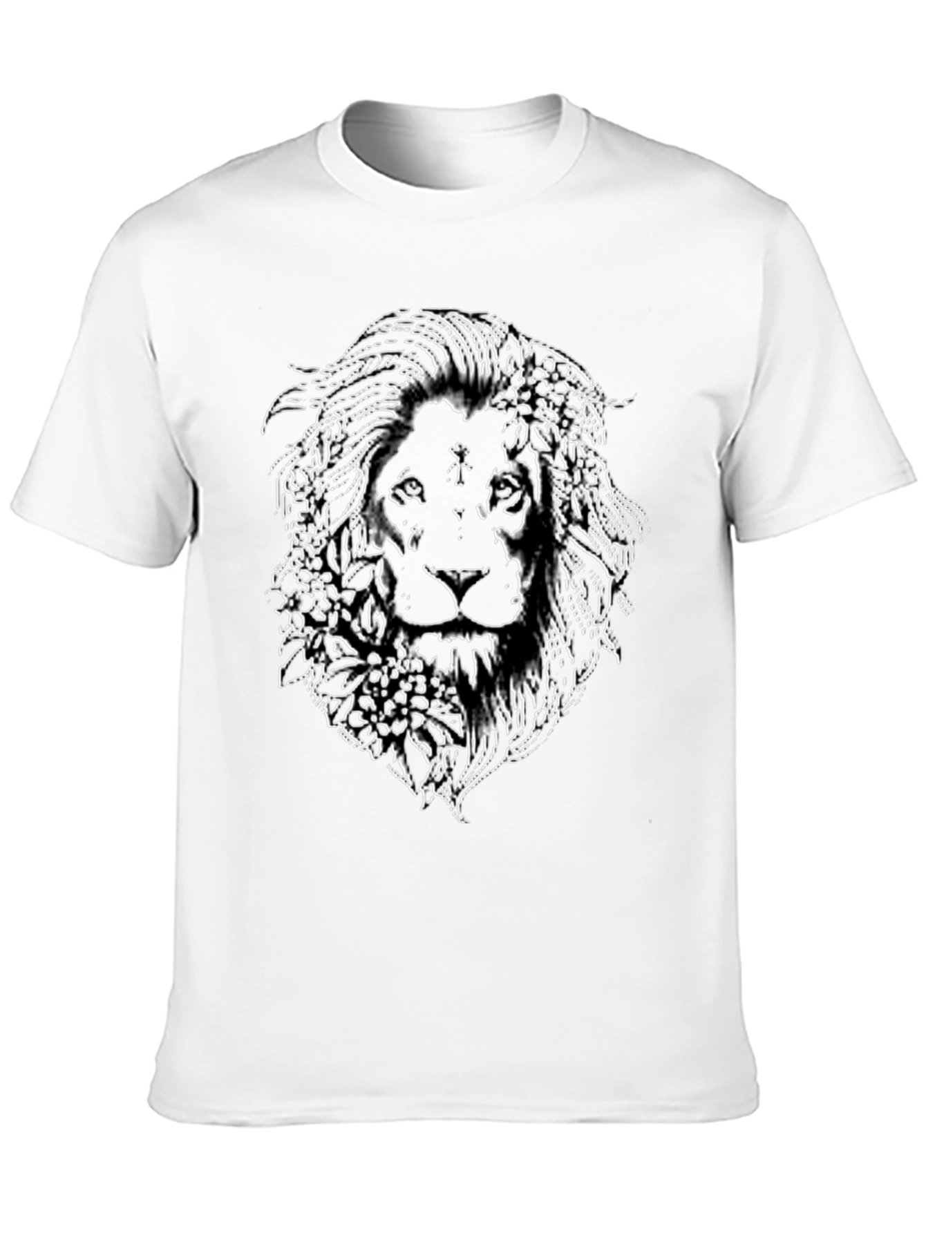 Lion Floral Outline Graphic Tee - Black