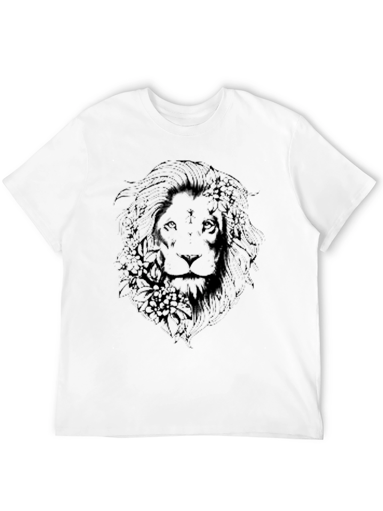 Lion Floral Outline Graphic Tee - Black