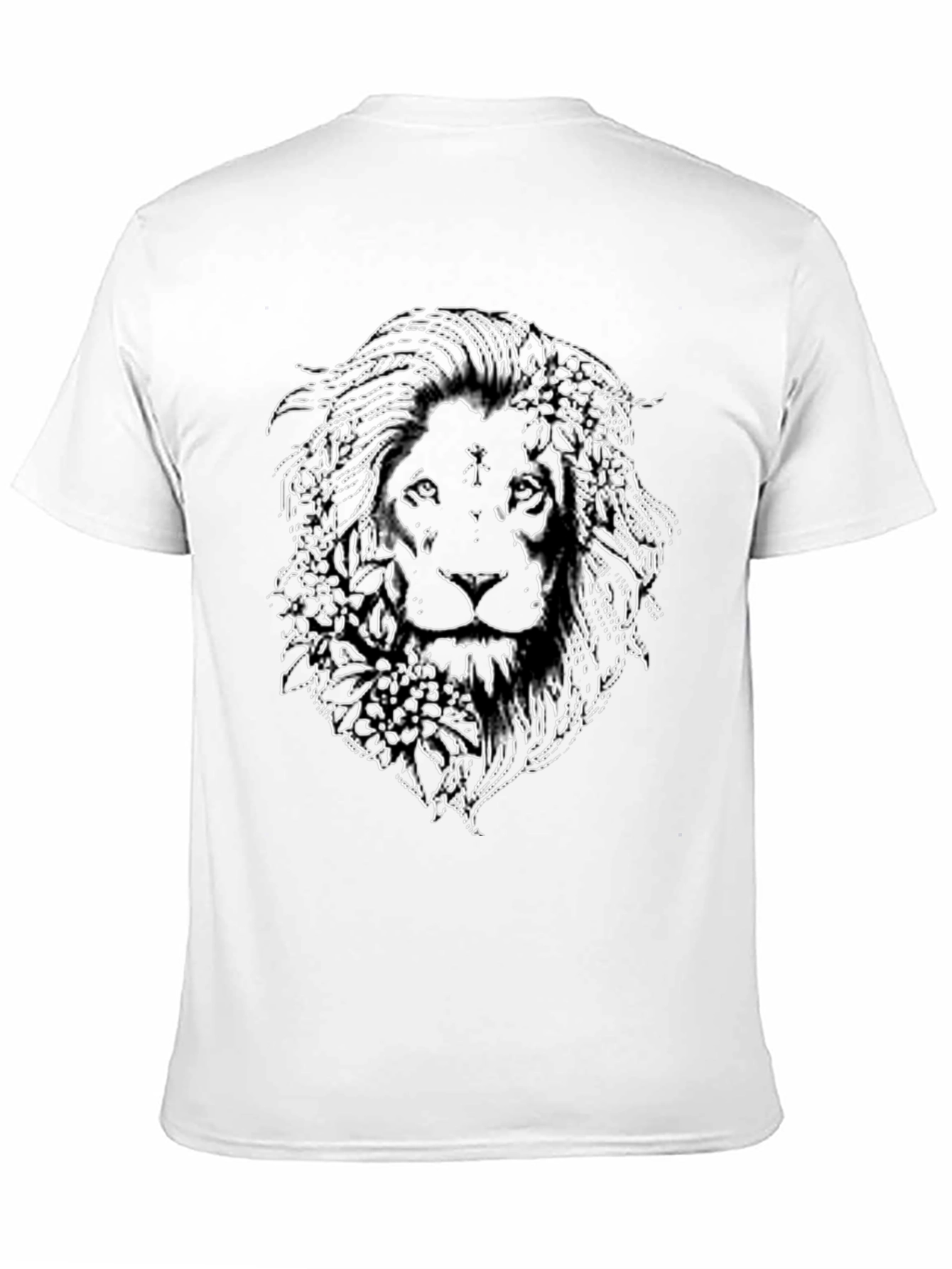 Lion Floral Outline Graphic Tee - Black