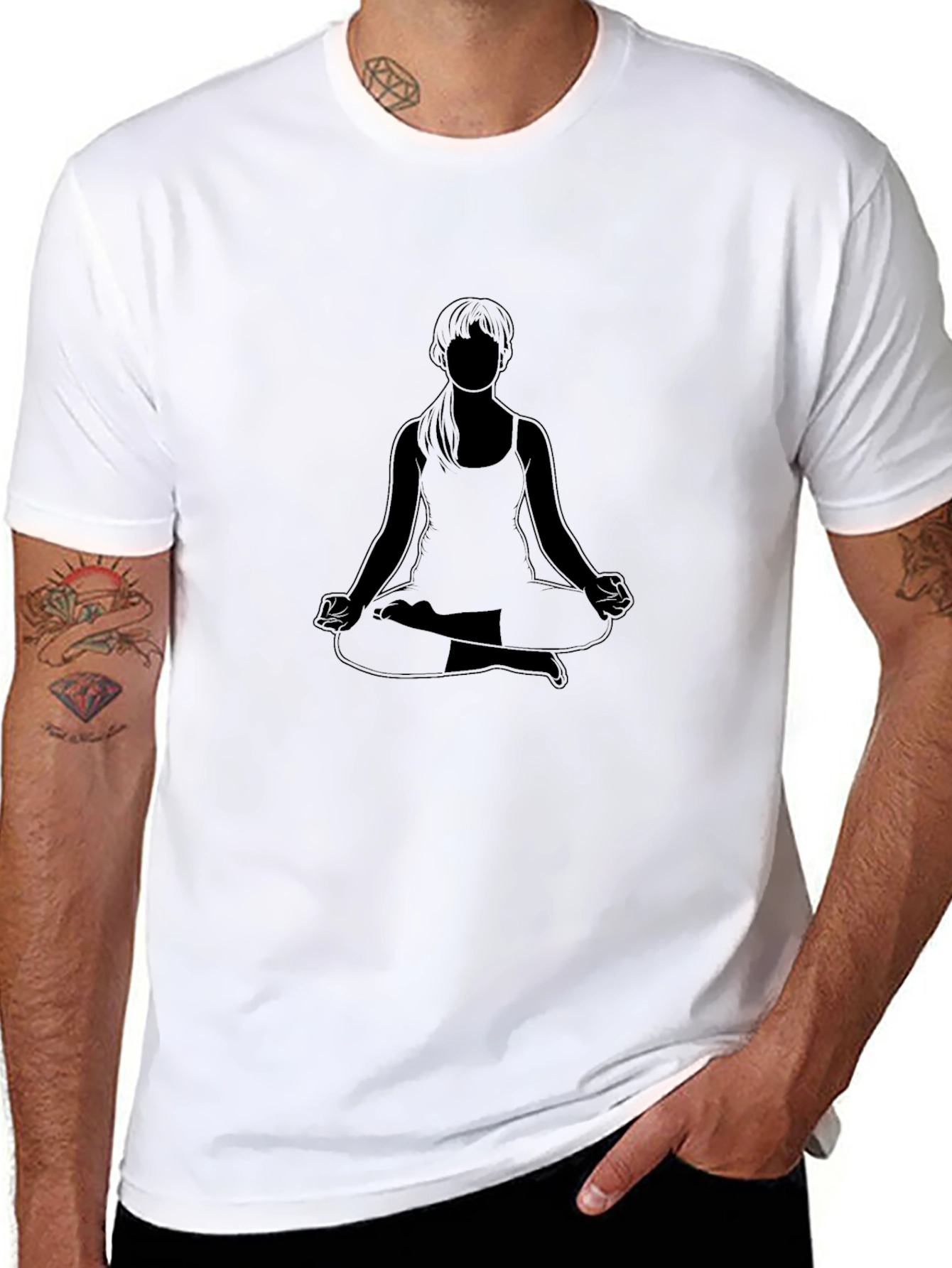 Yoga Pose Graphic Black Tee - Mens Casual Style
