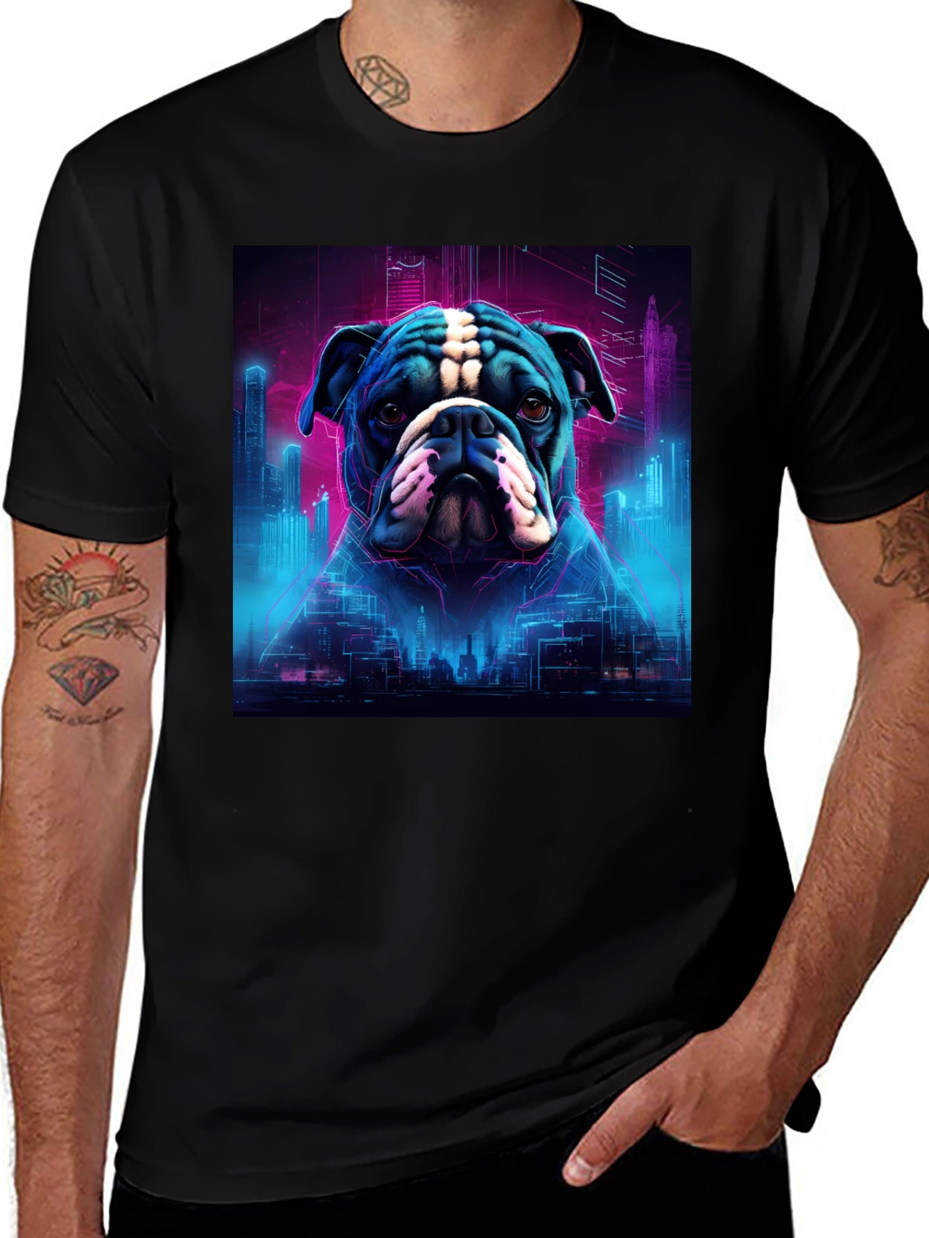 Cyberpunk Bulldog Graphic Tee