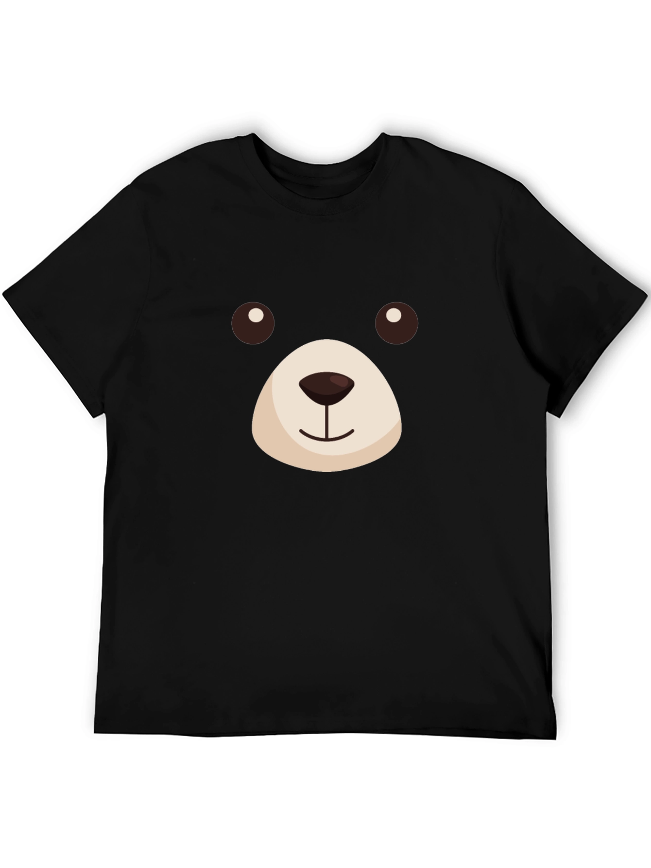 Cute Bear Face Graphic T-Shirt - Black