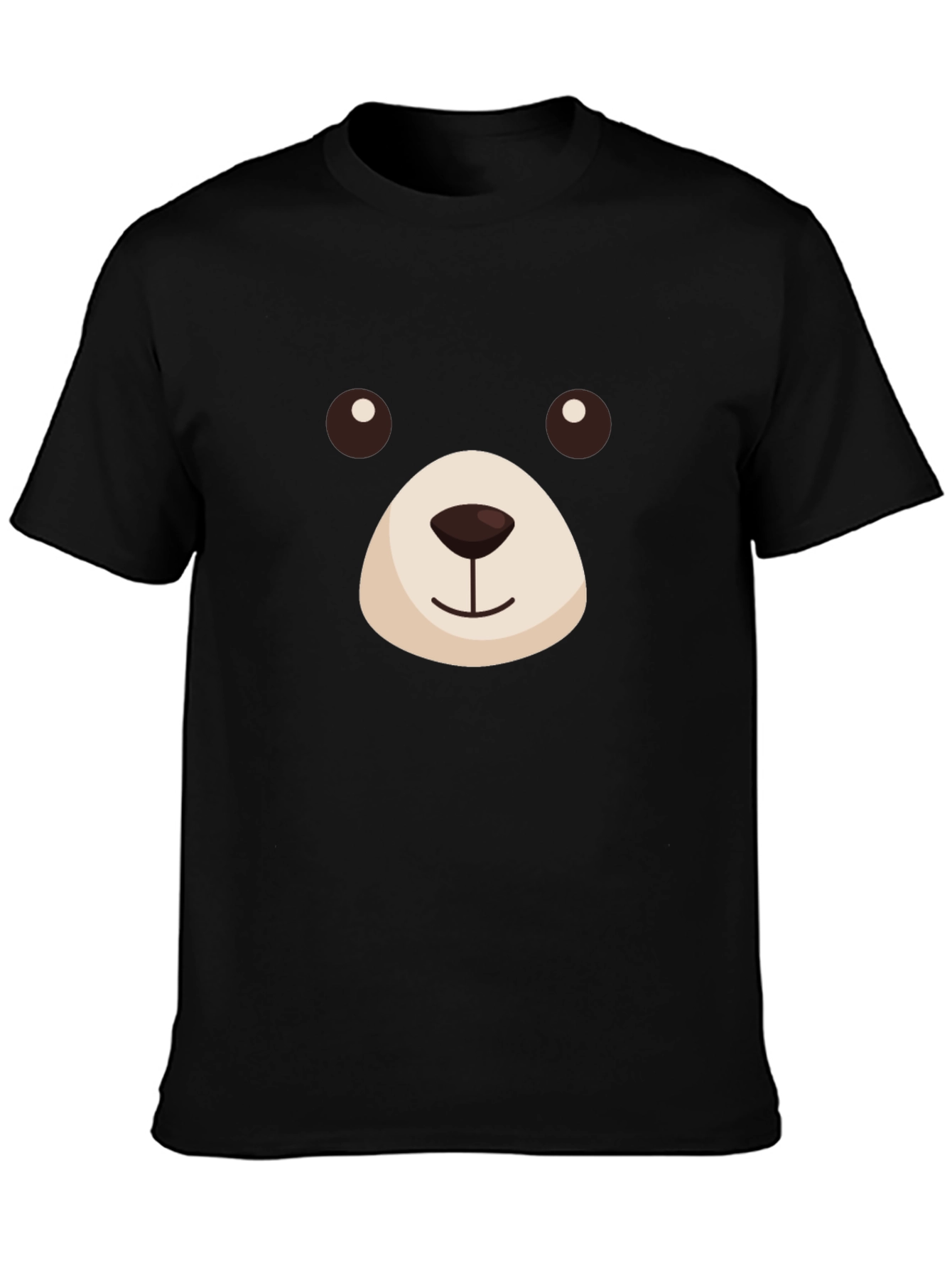 Cute Bear Face Graphic T-Shirt - Black