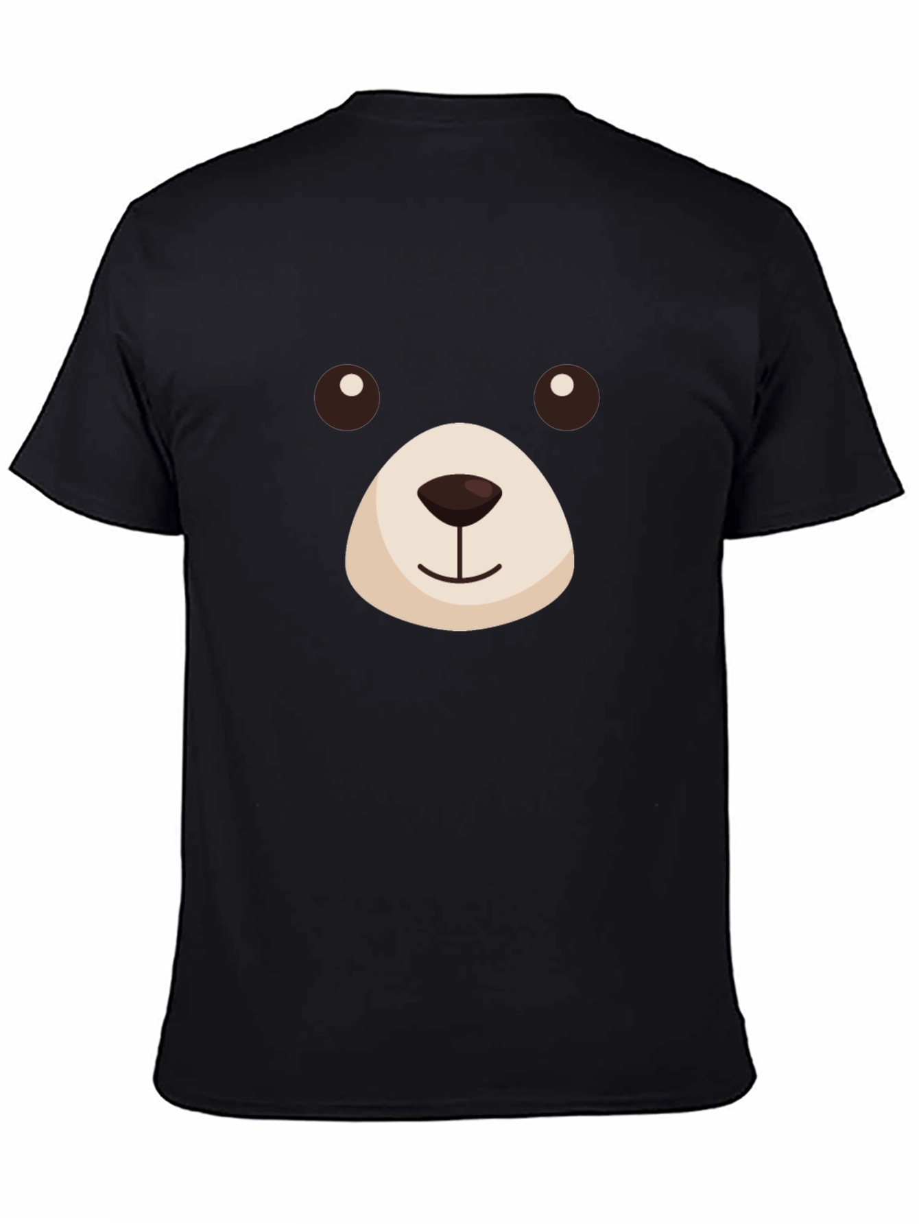 Cute Bear Face Graphic T-Shirt - Black
