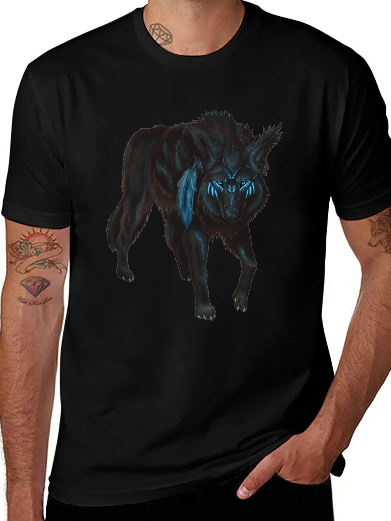 Wolf Graphic Print T-Shirt - Black