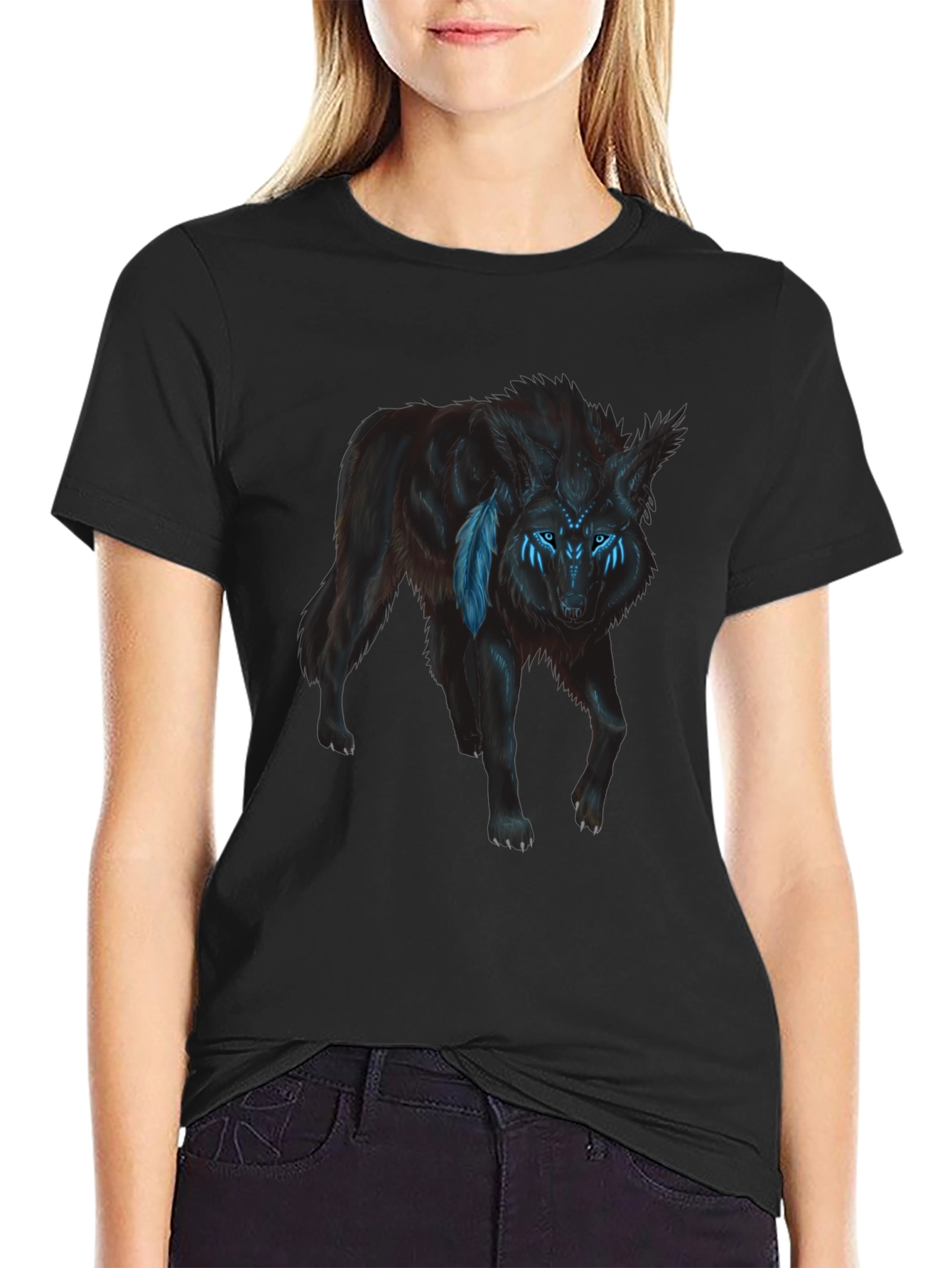 Wolf Graphic Print T-Shirt - Black