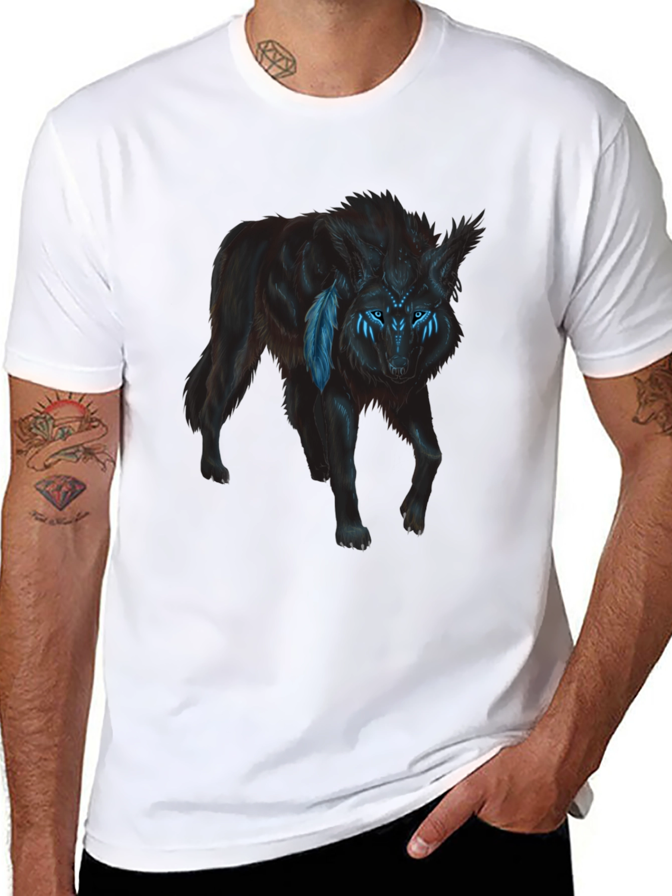 Wolf Graphic Print T-Shirt - Black