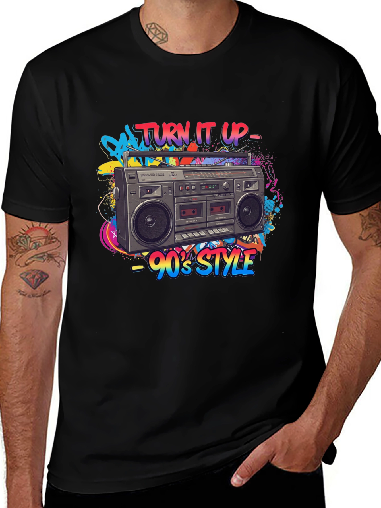 90s Style Boombox Graphic Tee - Turn It Up!