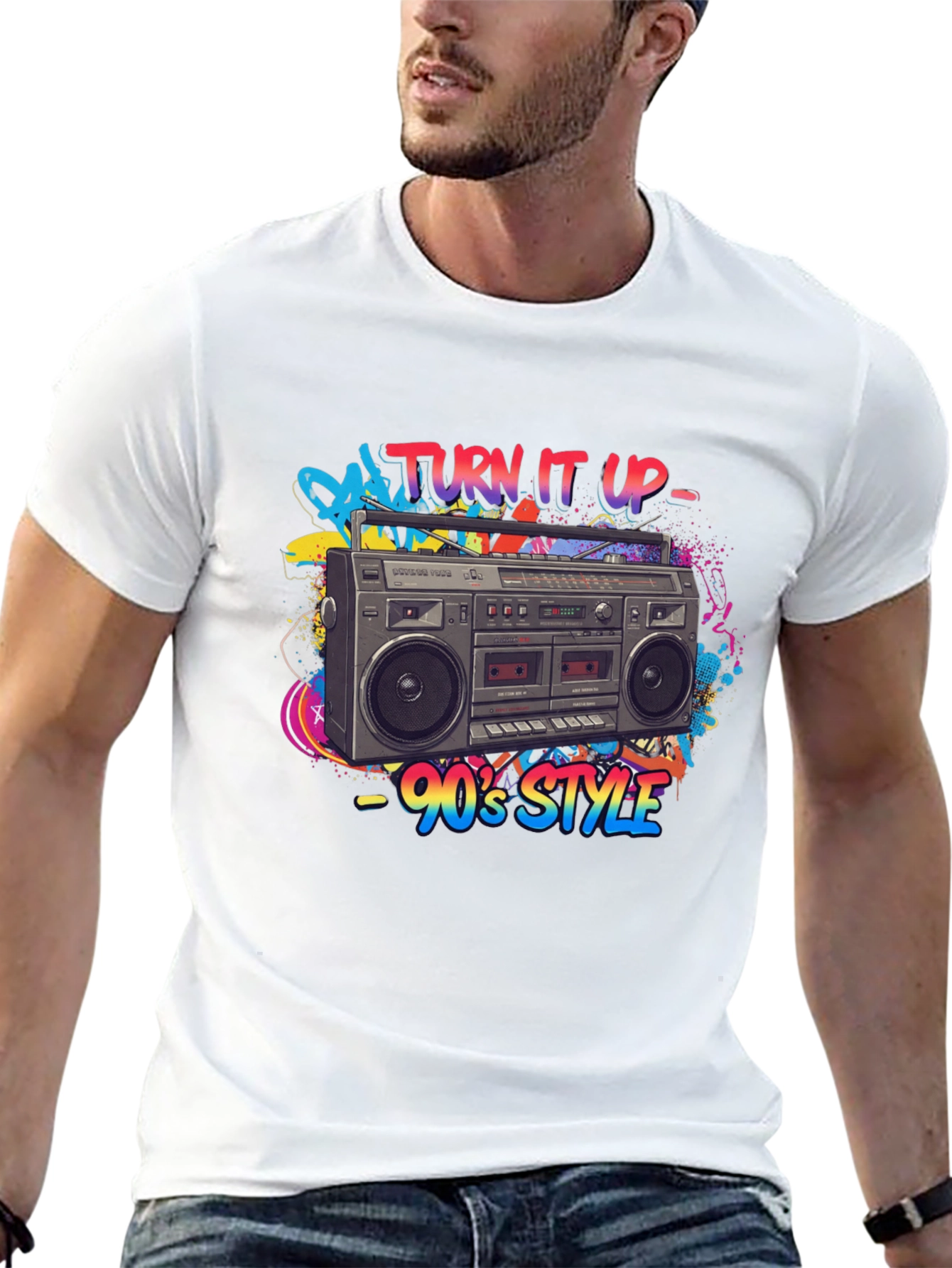 90s Style Boombox Graphic Tee - Turn It Up!