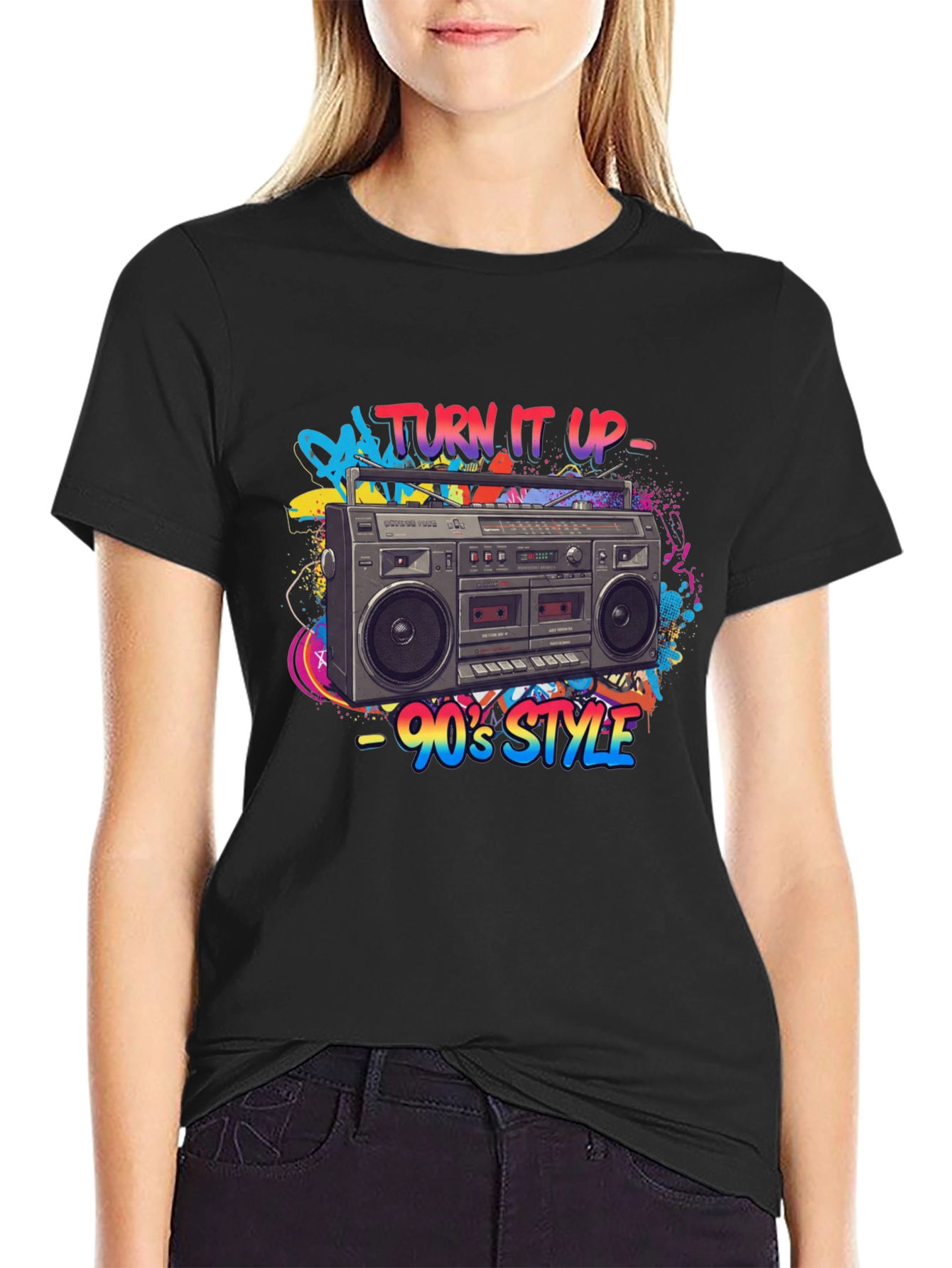90s Style Boombox Graphic Tee - Turn It Up!