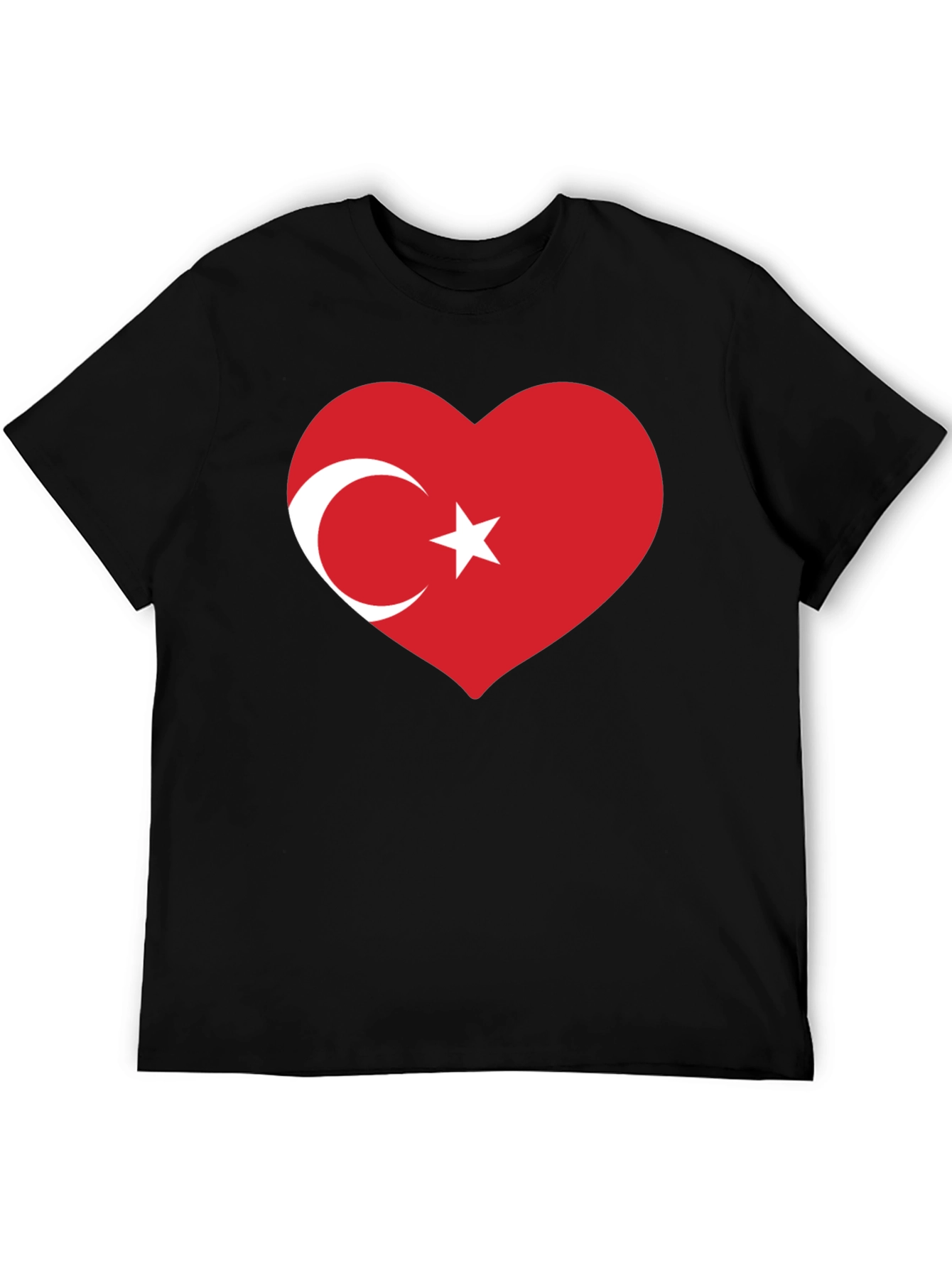 Turkey Flag Heart Graphic Black T-Shirt